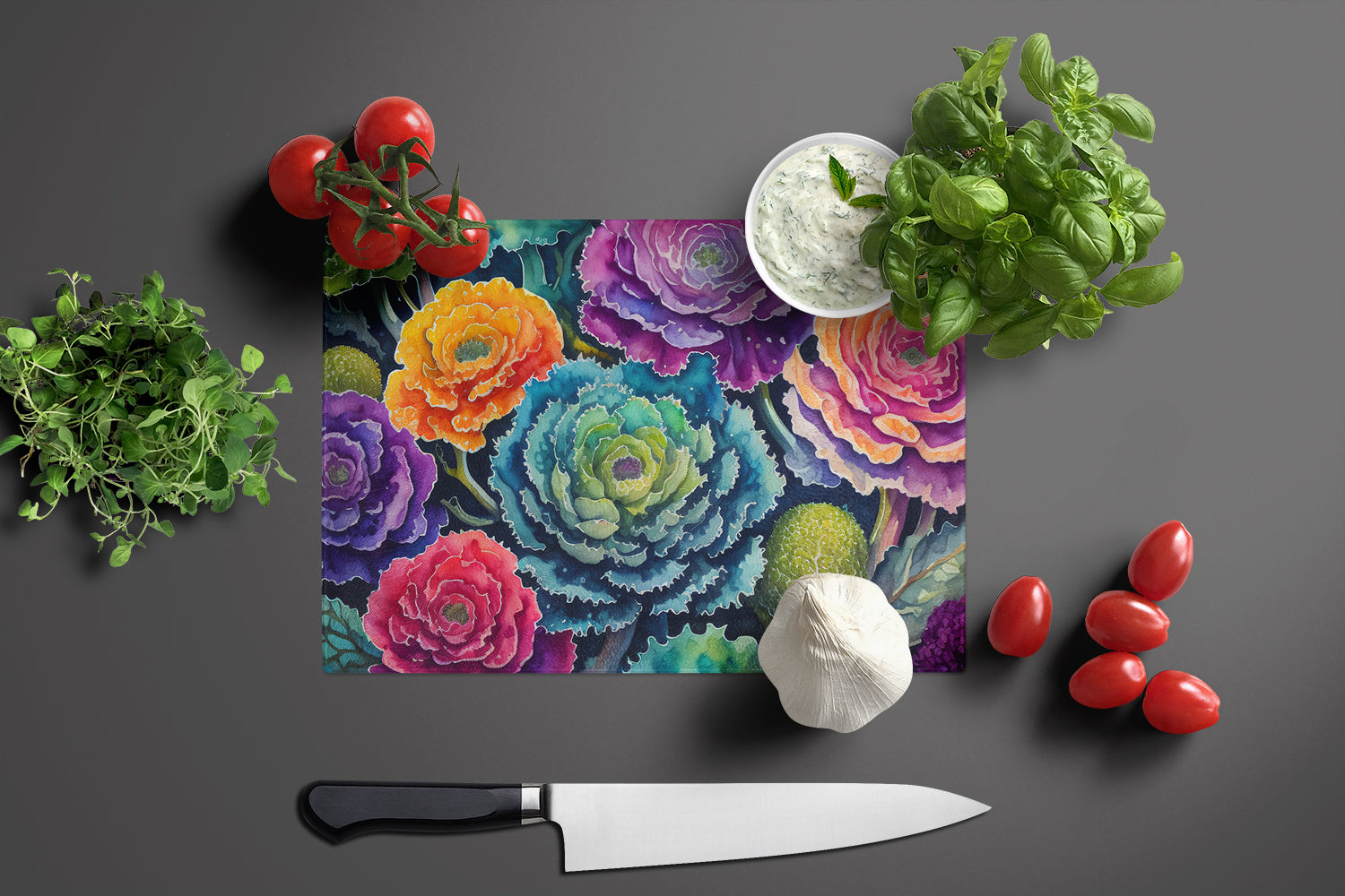 Ornamental Kale in Color Glass Cutting Board Large