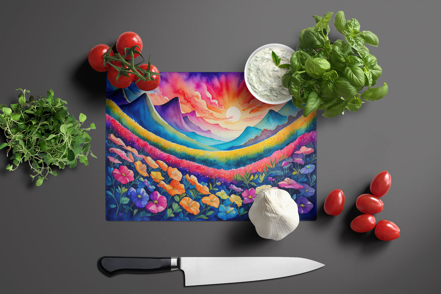 Petunias in Color Glass Cutting Board Large