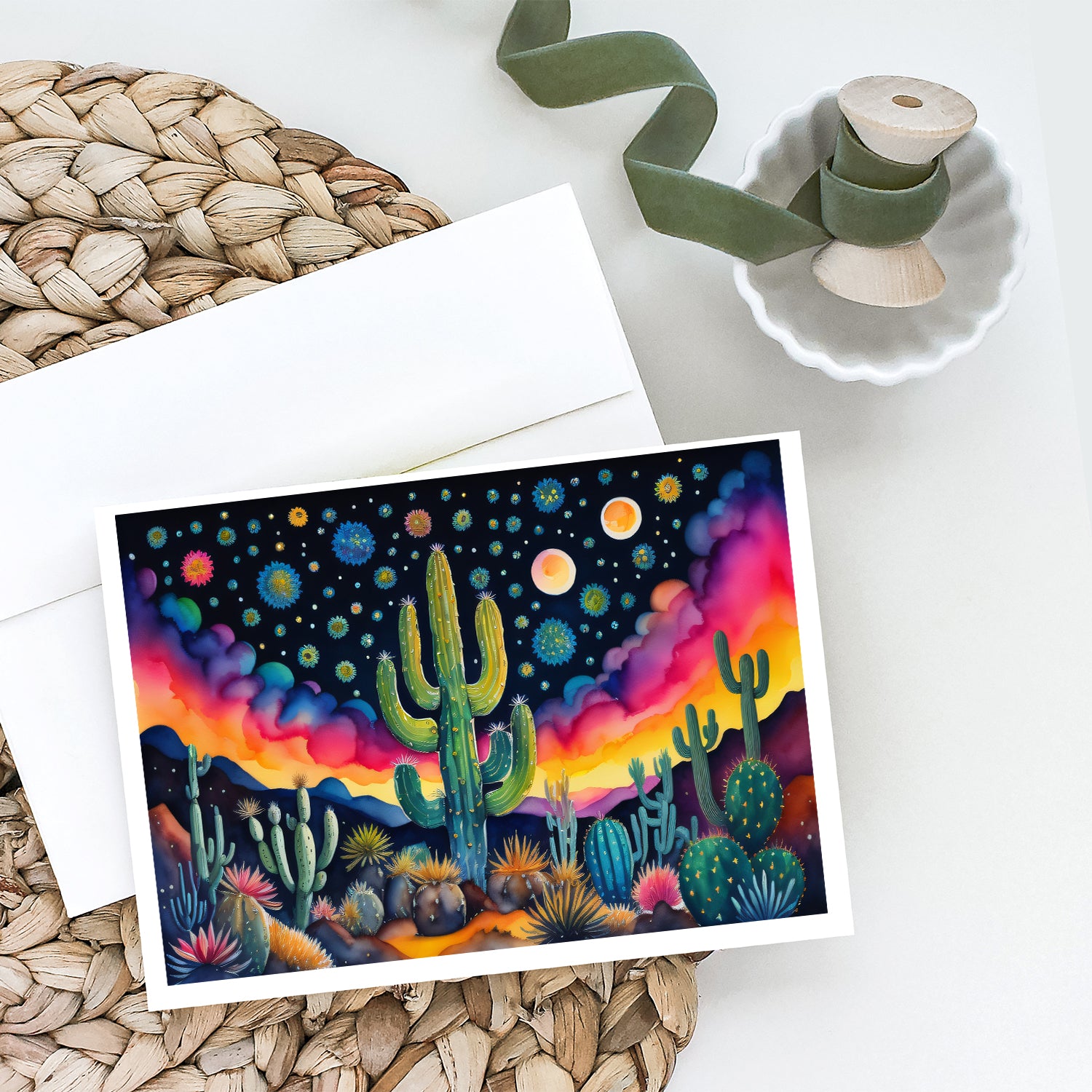 Queen of the Night Cactus in Color Greeting Cards and Envelopes Pack of 8