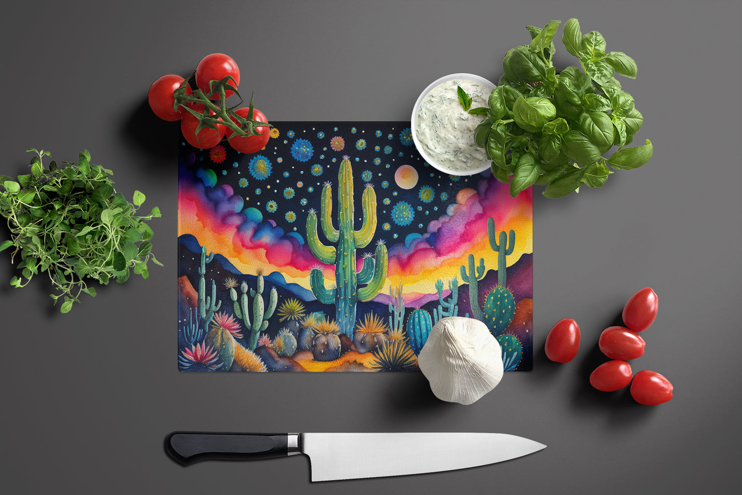 Queen of the Night Cactus in Color Glass Cutting Board Large