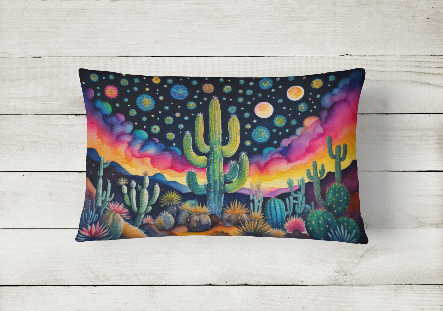 Queen of the Night Cactus in Color Fabric Decorative Pillow