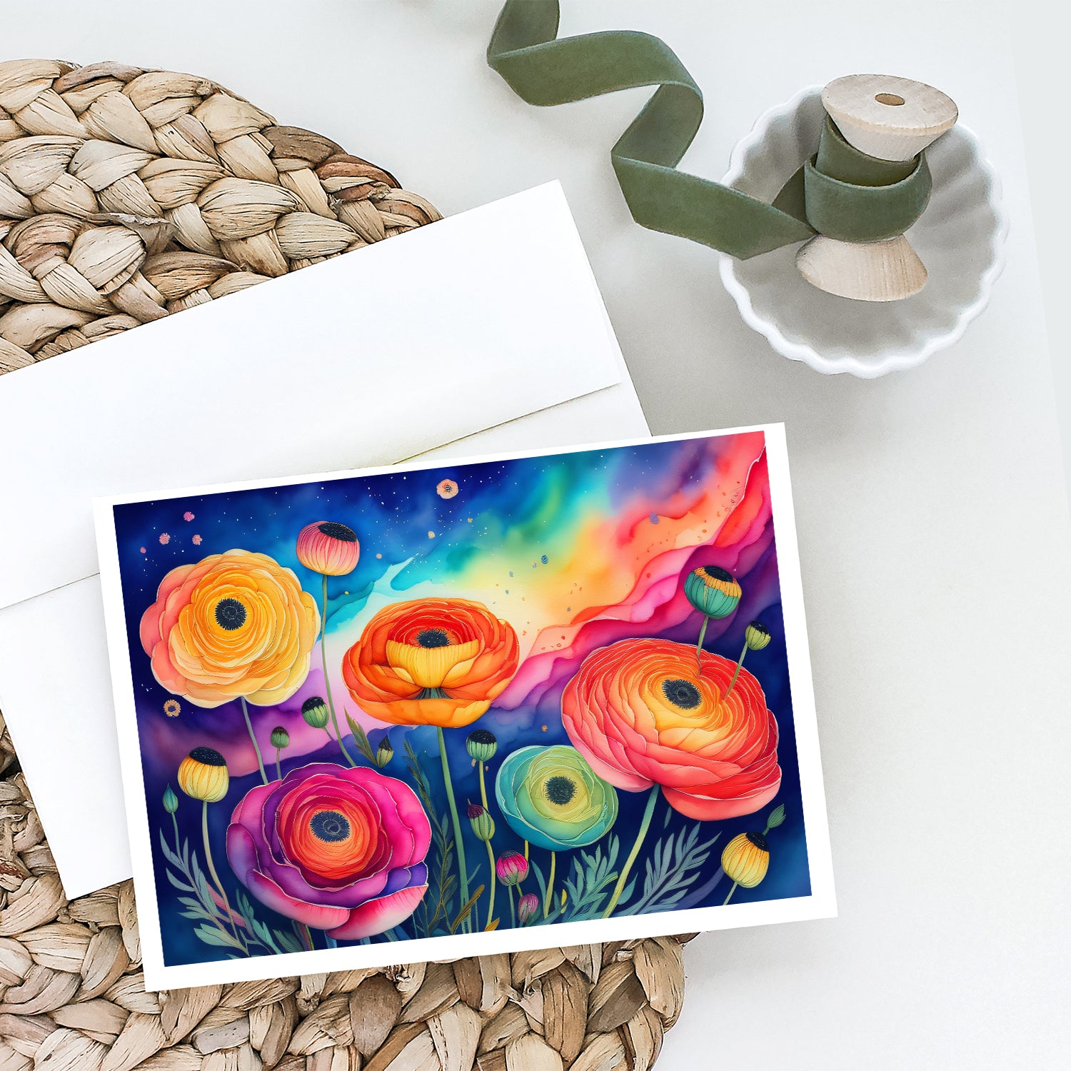 Buy this Ranunculus in Color Greeting Cards and Envelopes Pack of 8