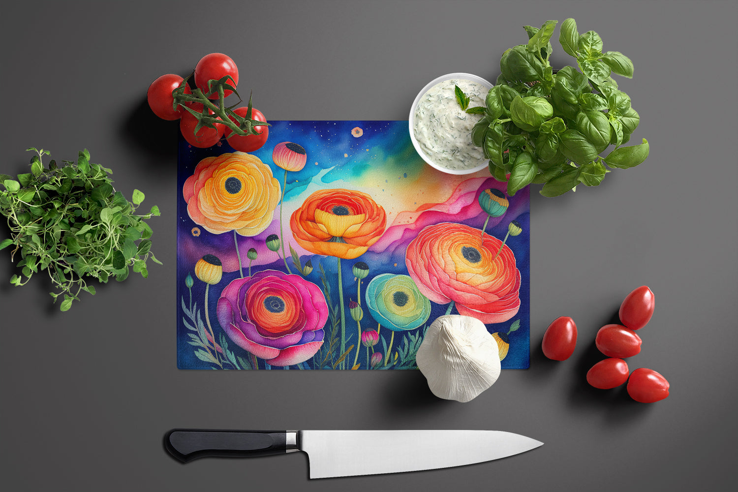 Ranunculus in Color Glass Cutting Board Large