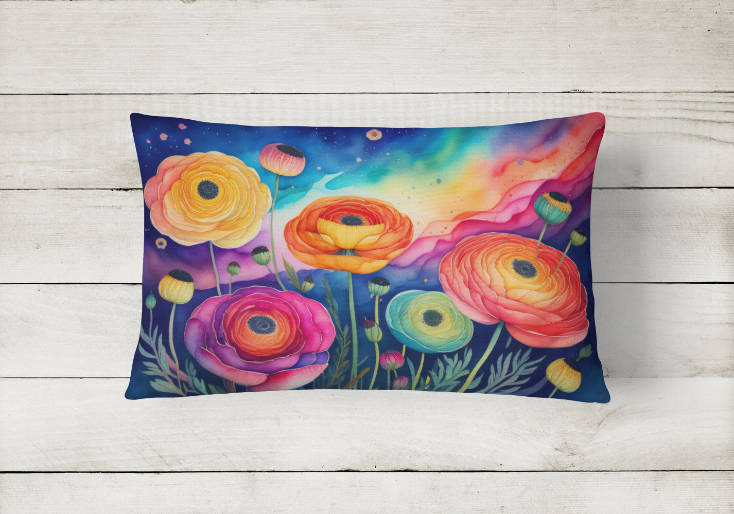 Ranunculus in Color Fabric Decorative Pillow