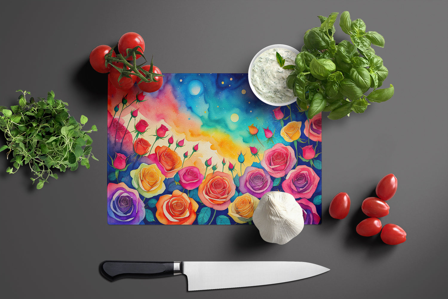 Roses in Color Glass Cutting Board Large