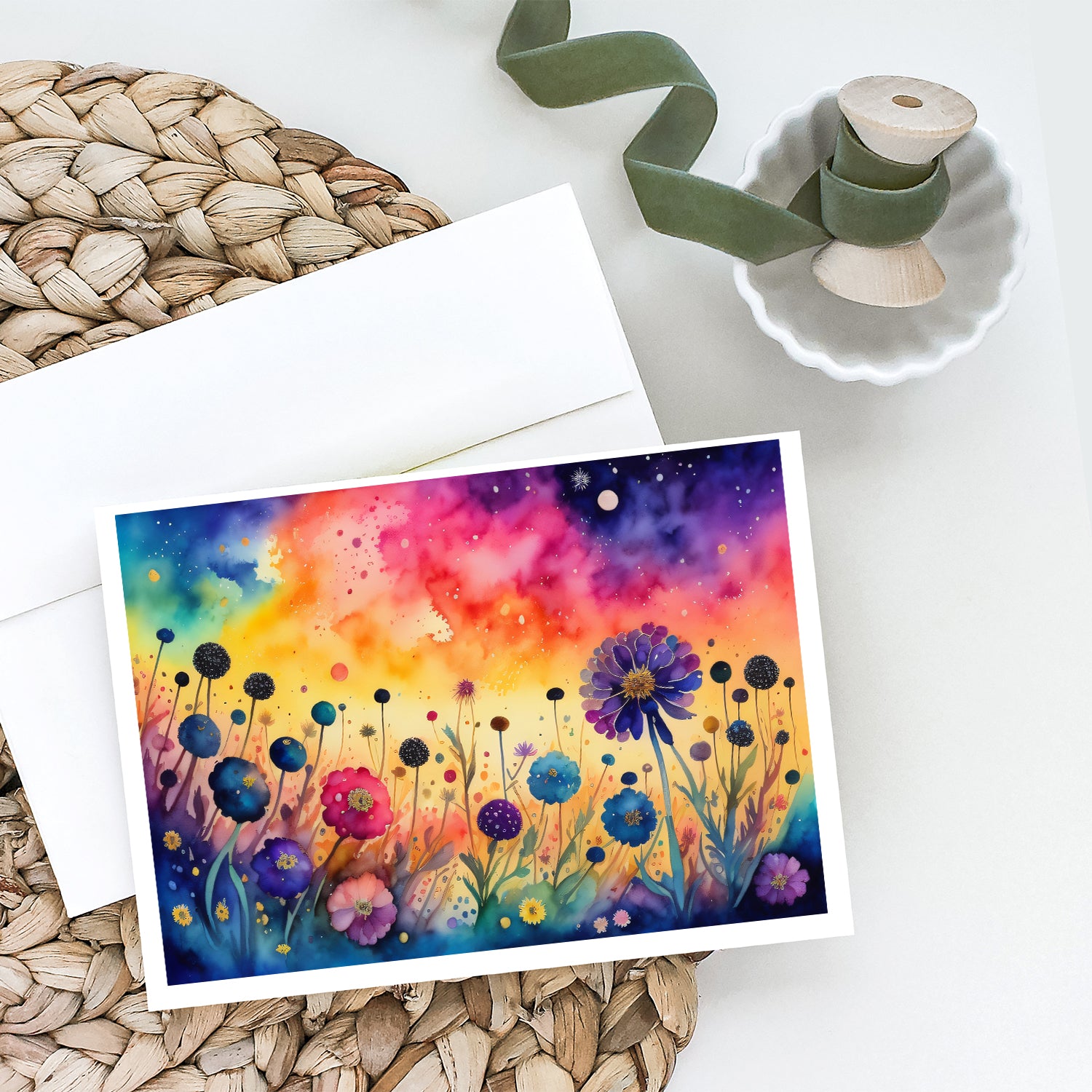 Scabiosa in Color Greeting Cards and Envelopes Pack of 8