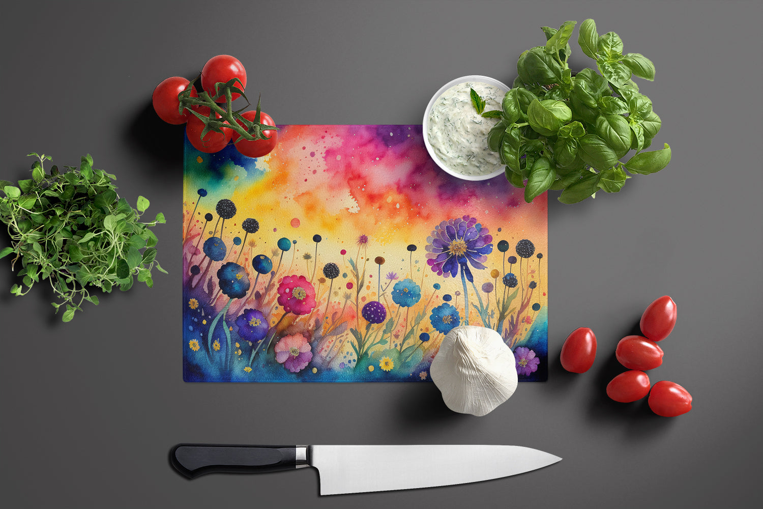 Scabiosa in Color Glass Cutting Board Large