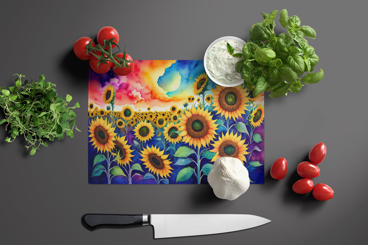 Sunflowers in Color Glass Cutting Board Large