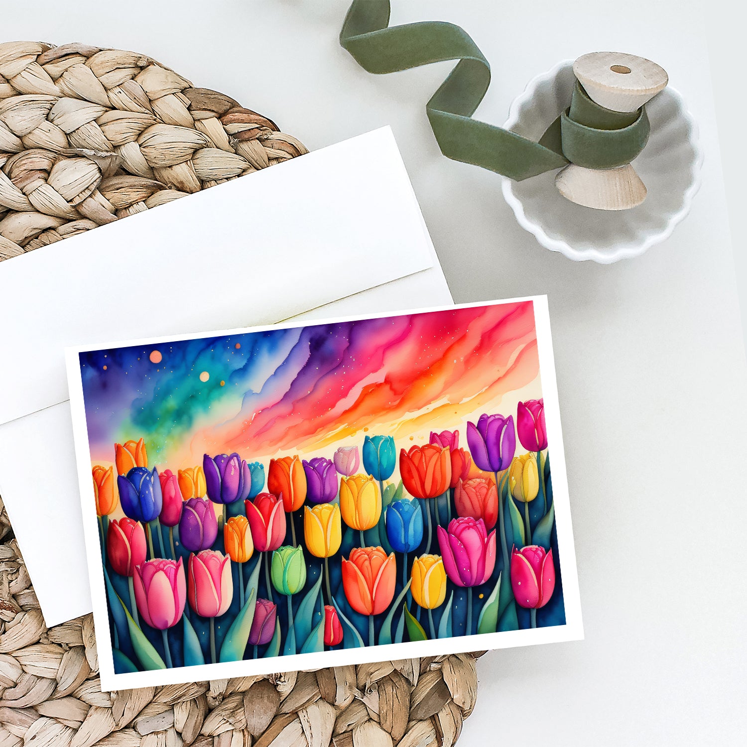 Caroline's Treasures Tulips in Color Greeting Cards - Blank Note Cards – 8-Pack of Artist-Designed Cards with Envelopes