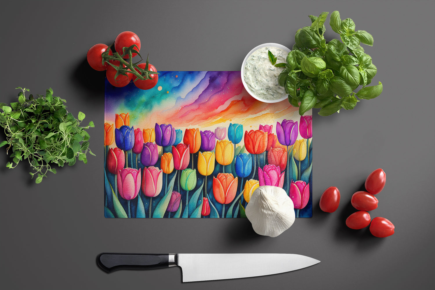 Tulips in Color Glass Cutting Board Large