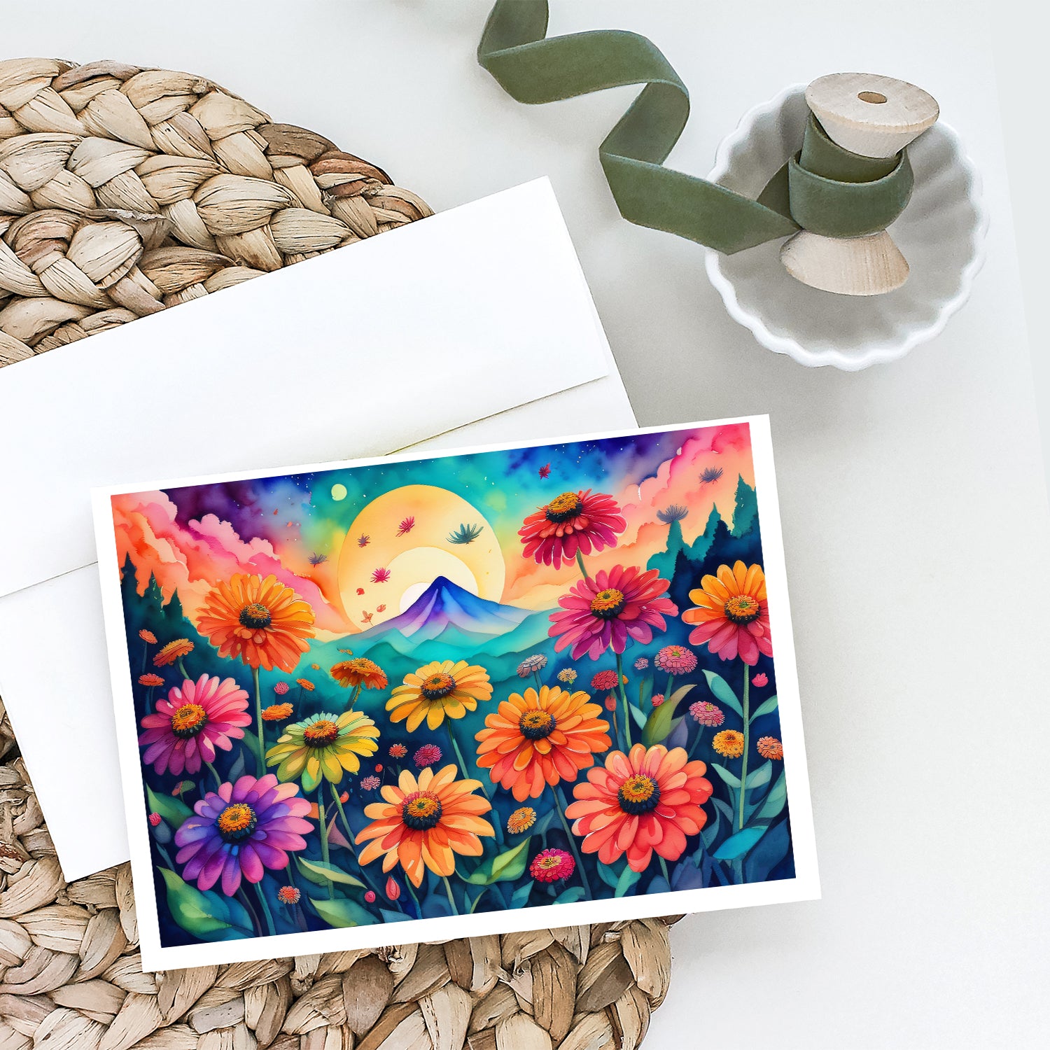 Zinnias in Color Greeting Cards and Envelopes Pack of 8
