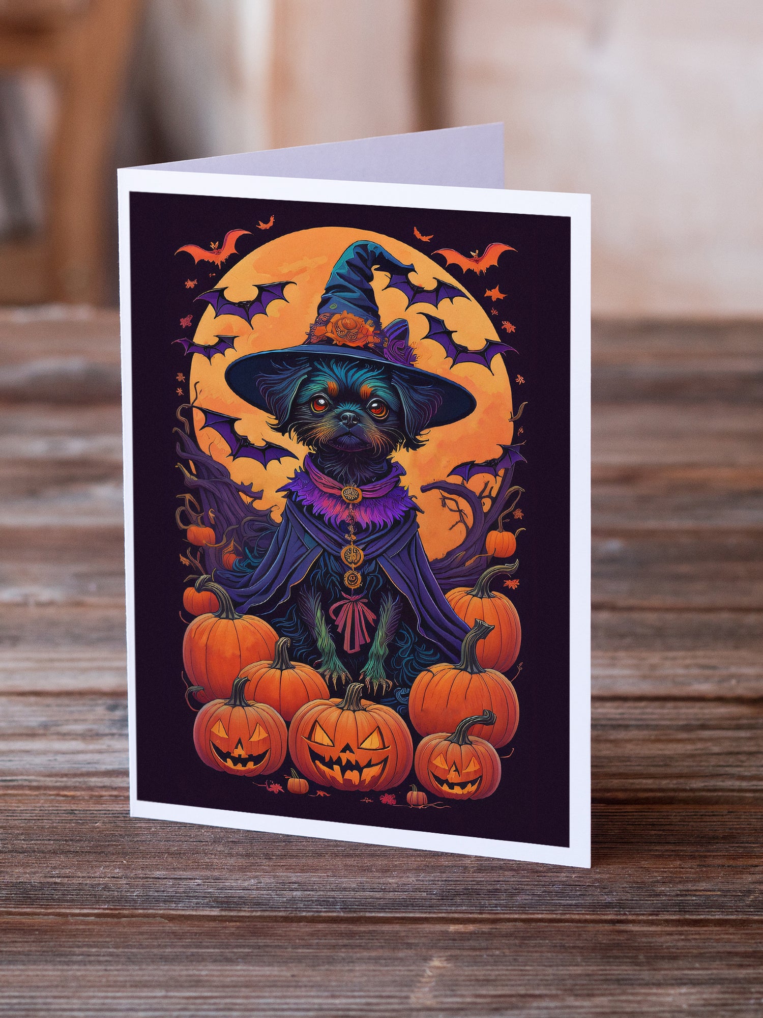 Affenpinscher Witchy Halloween Greeting Cards and Envelopes Pack of 8