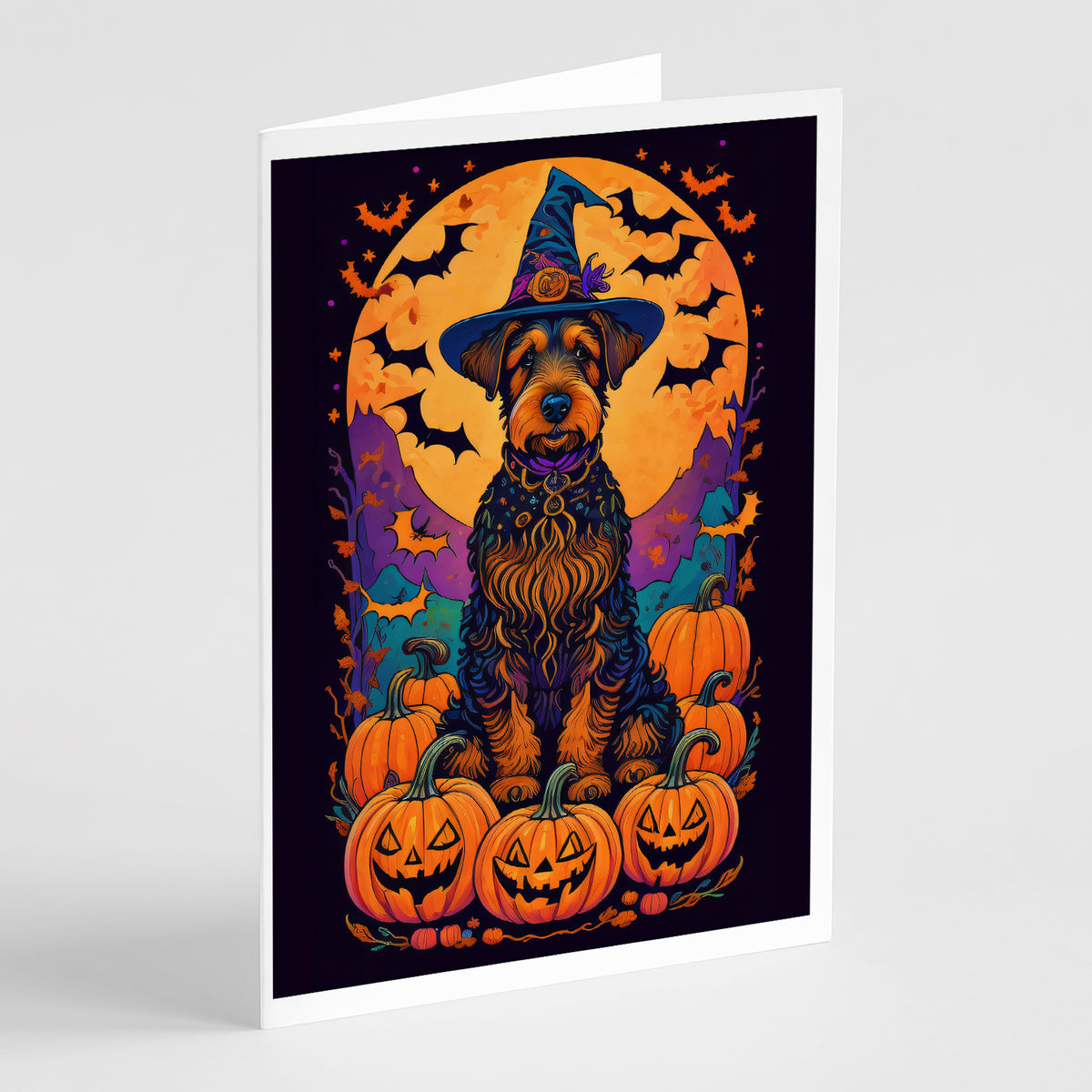 Buy this Airedale Terrier Witchy Halloween Greeting Cards and Envelopes Pack of 8