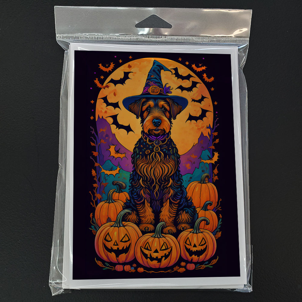 Airedale Terrier Witchy Halloween Greeting Cards and Envelopes Pack of 8