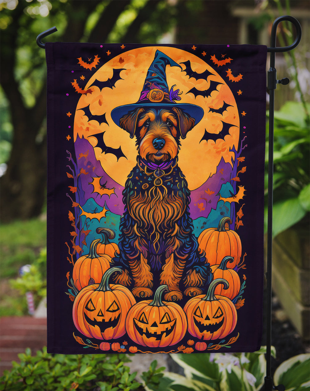 Airedale Terrier Witchy Halloween Garden Flag