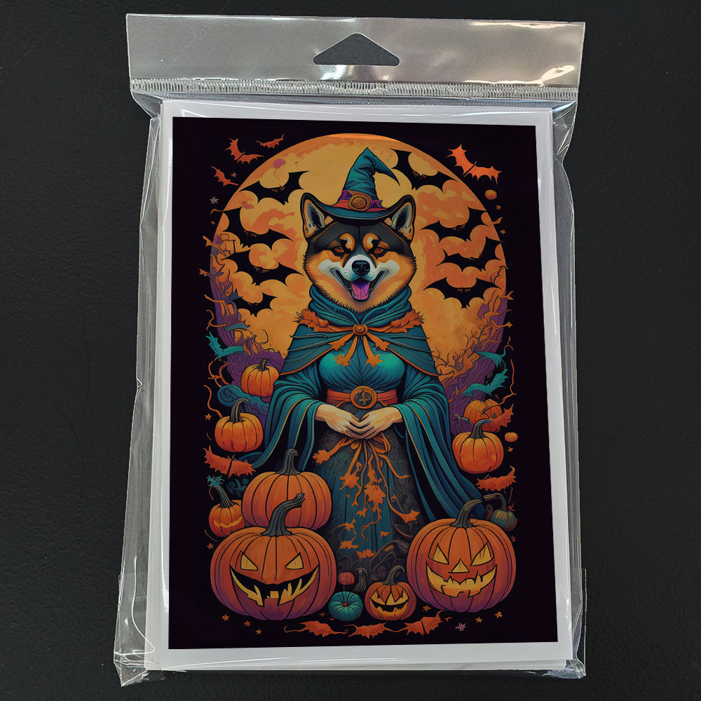 Akita Witchy Halloween Greeting Cards and Envelopes Pack of 8