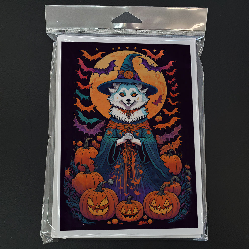 American Eskimo Witchy Halloween Greeting Cards and Envelopes Pack of 8