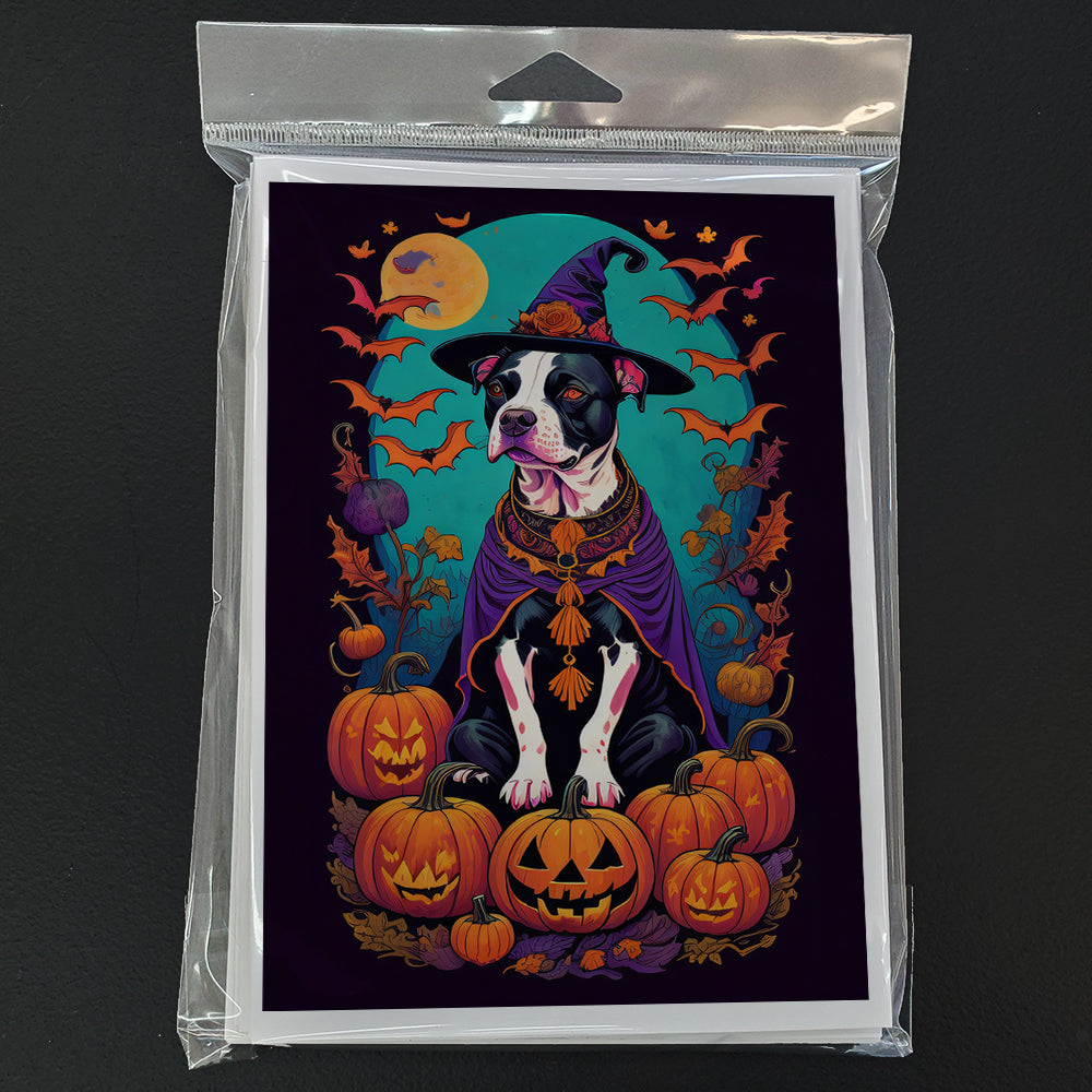 Pit Bull Terrier Witchy Halloween Greeting Cards and Envelopes Pack of 8