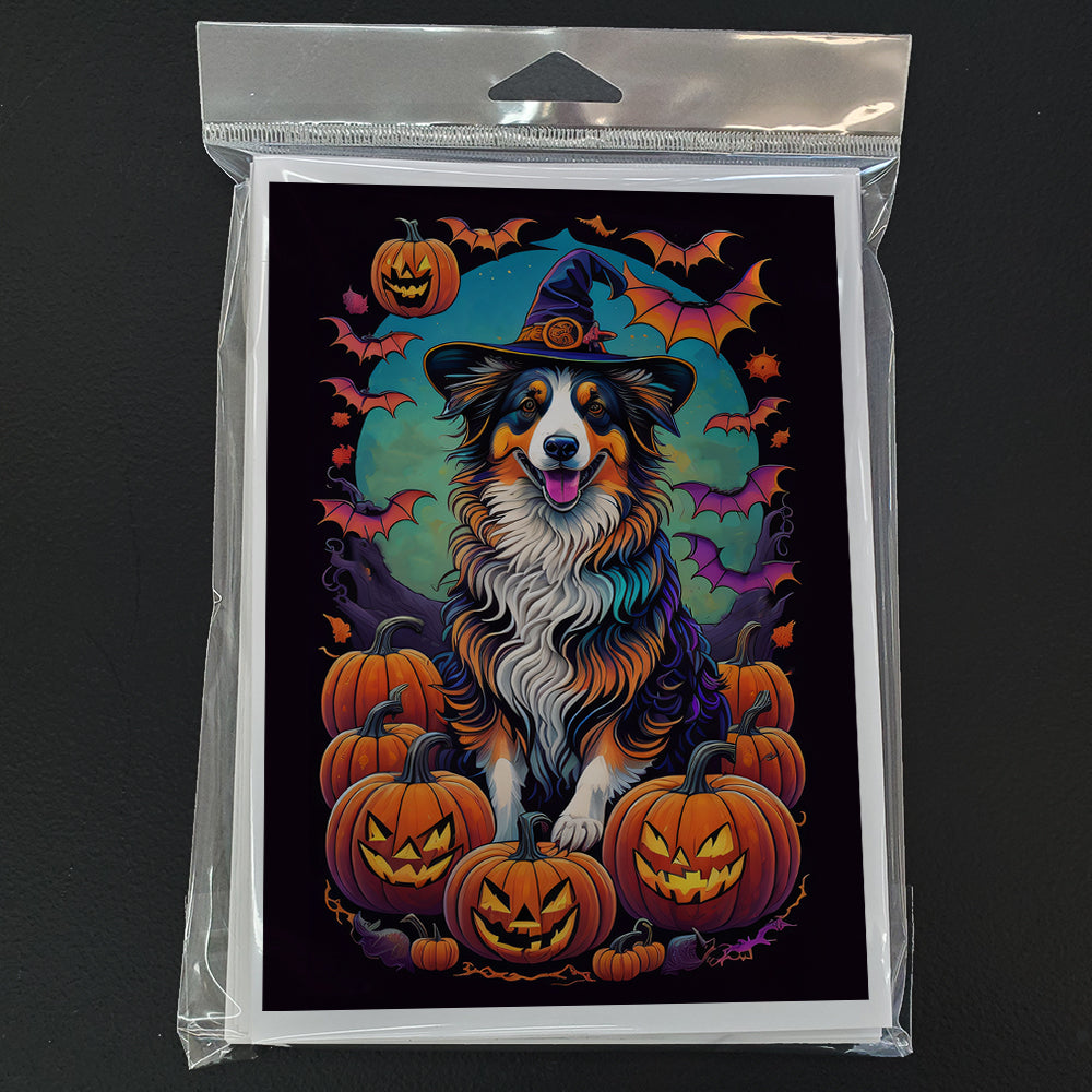 Australian Shepherd Witchy Halloween Greeting Cards and Envelopes Pack of 8