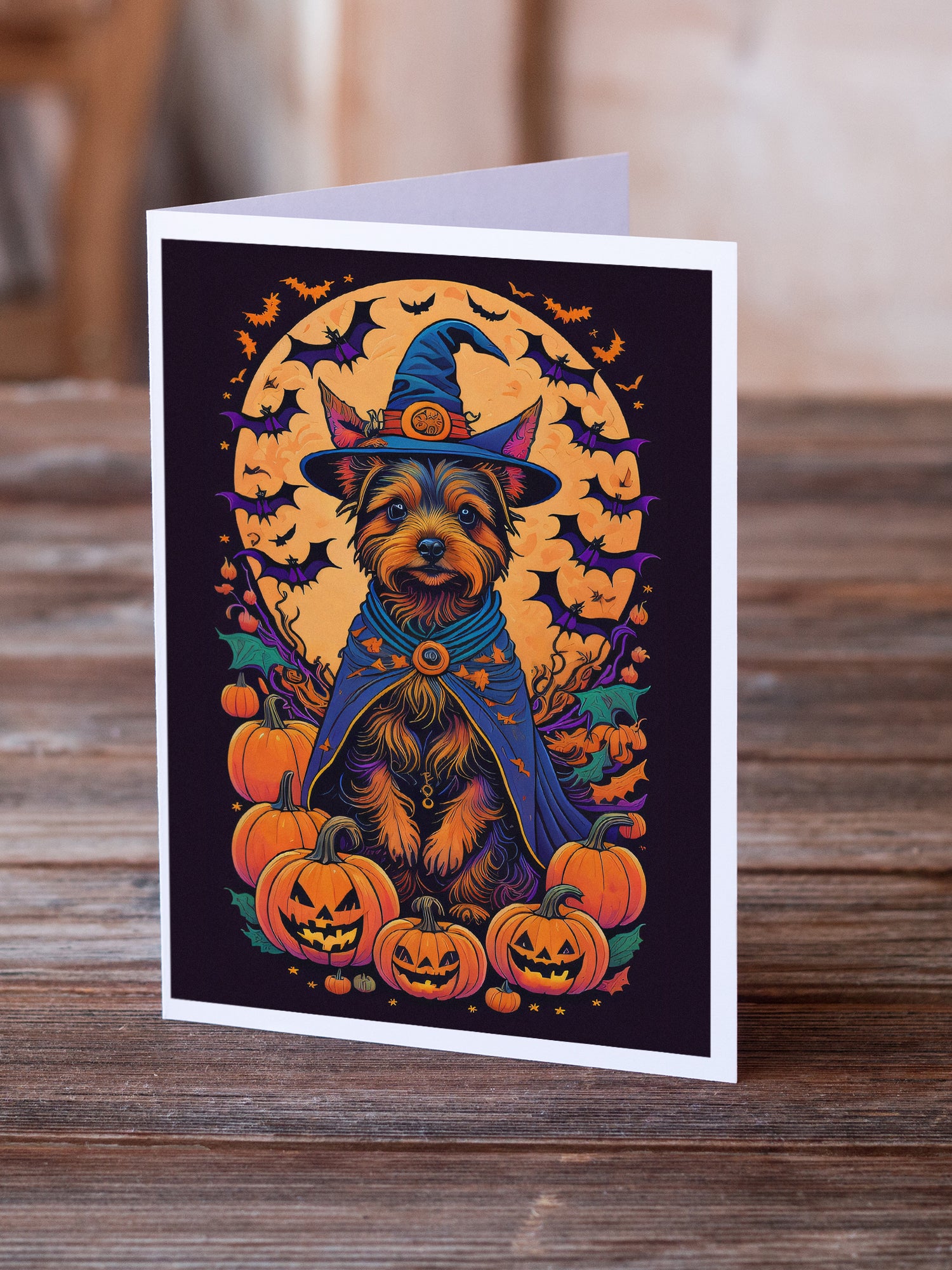 Australian Terrier Witchy Halloween Greeting Cards and Envelopes Pack of 8