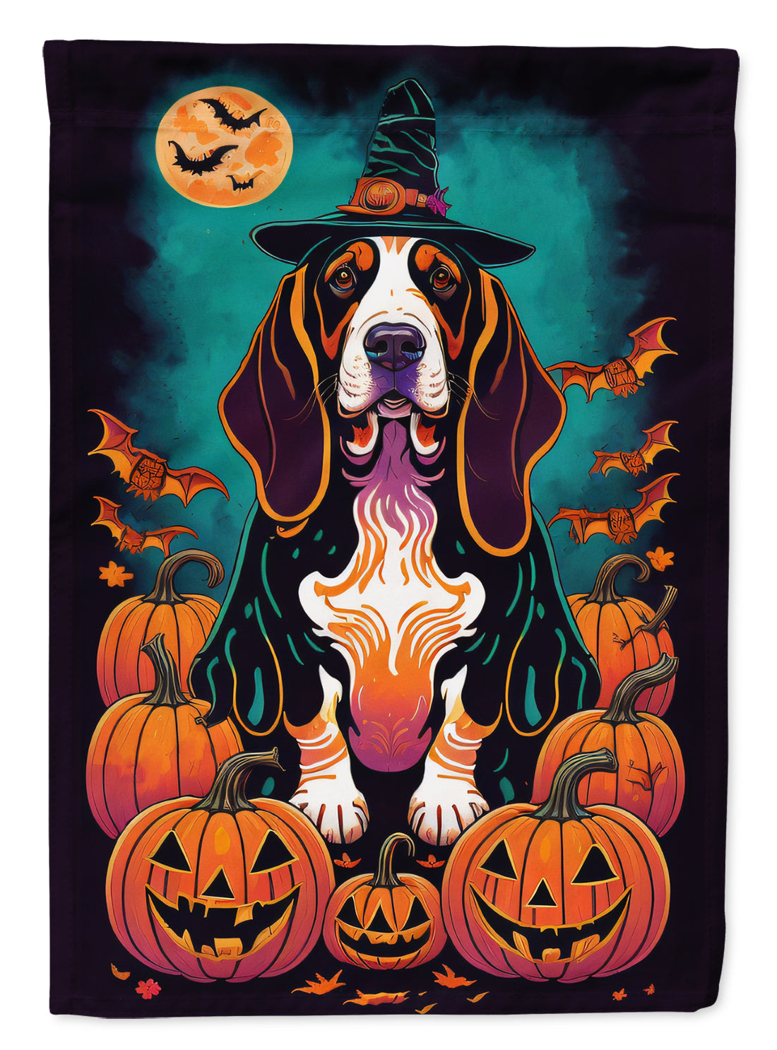 Buy this Basset Hound Witchy Halloween House Flag