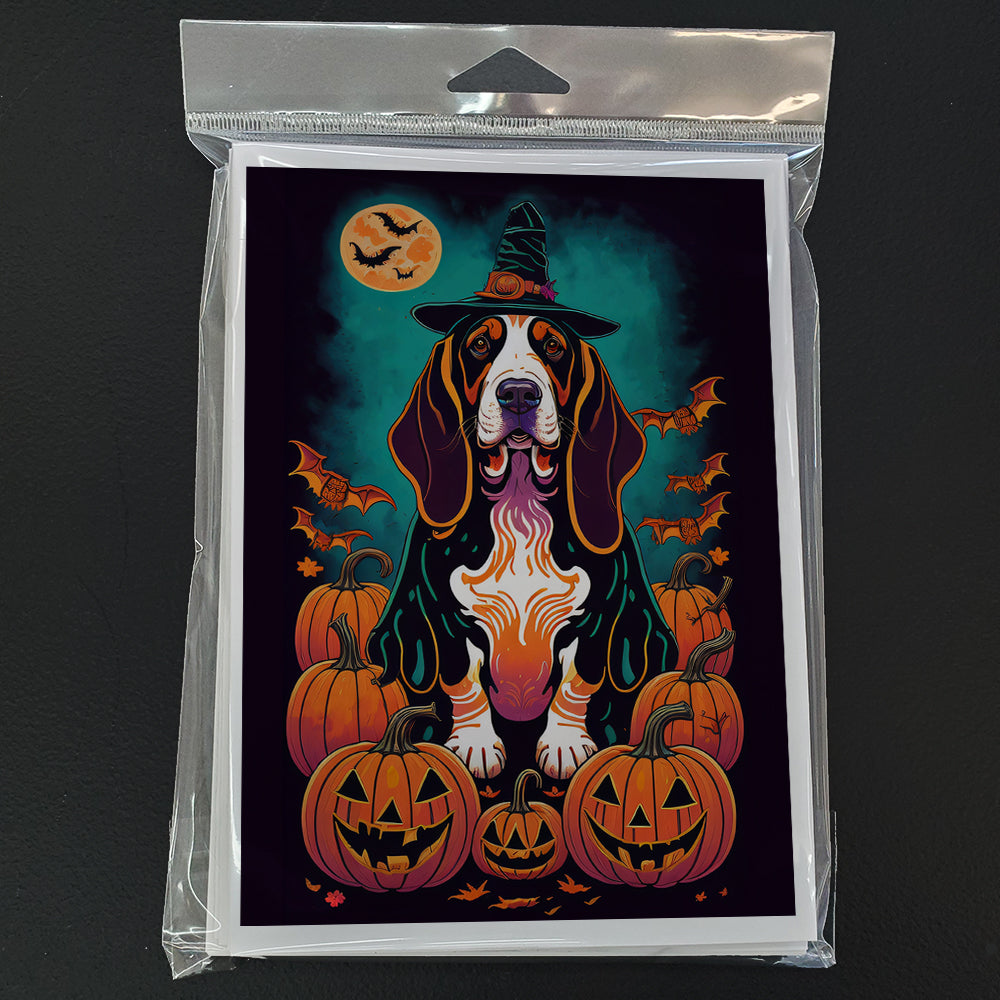 Basset Hound Witchy Halloween Greeting Cards and Envelopes Pack of 8