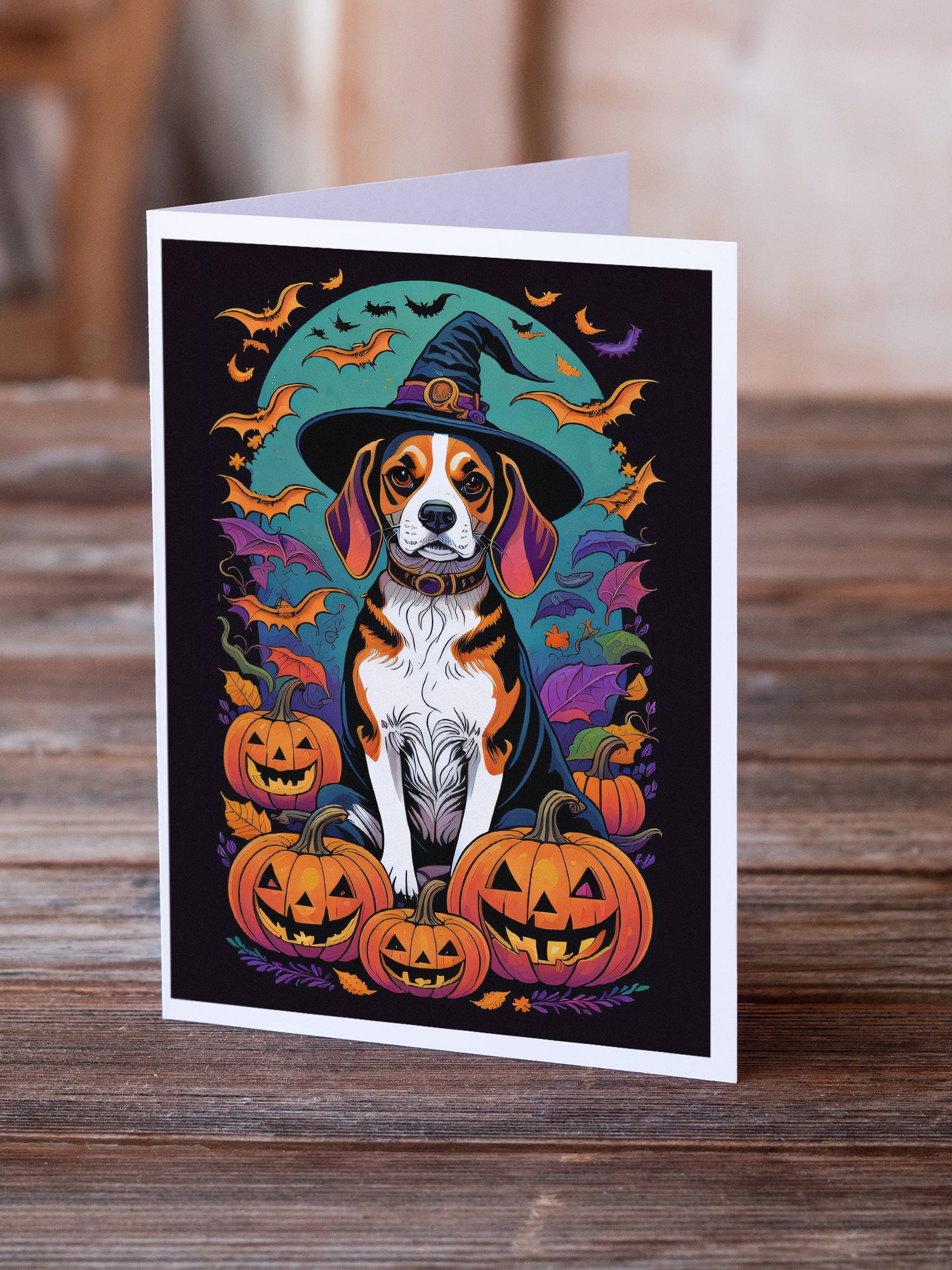 Beagle Witchy Halloween Greeting Cards and Envelopes Pack of 8