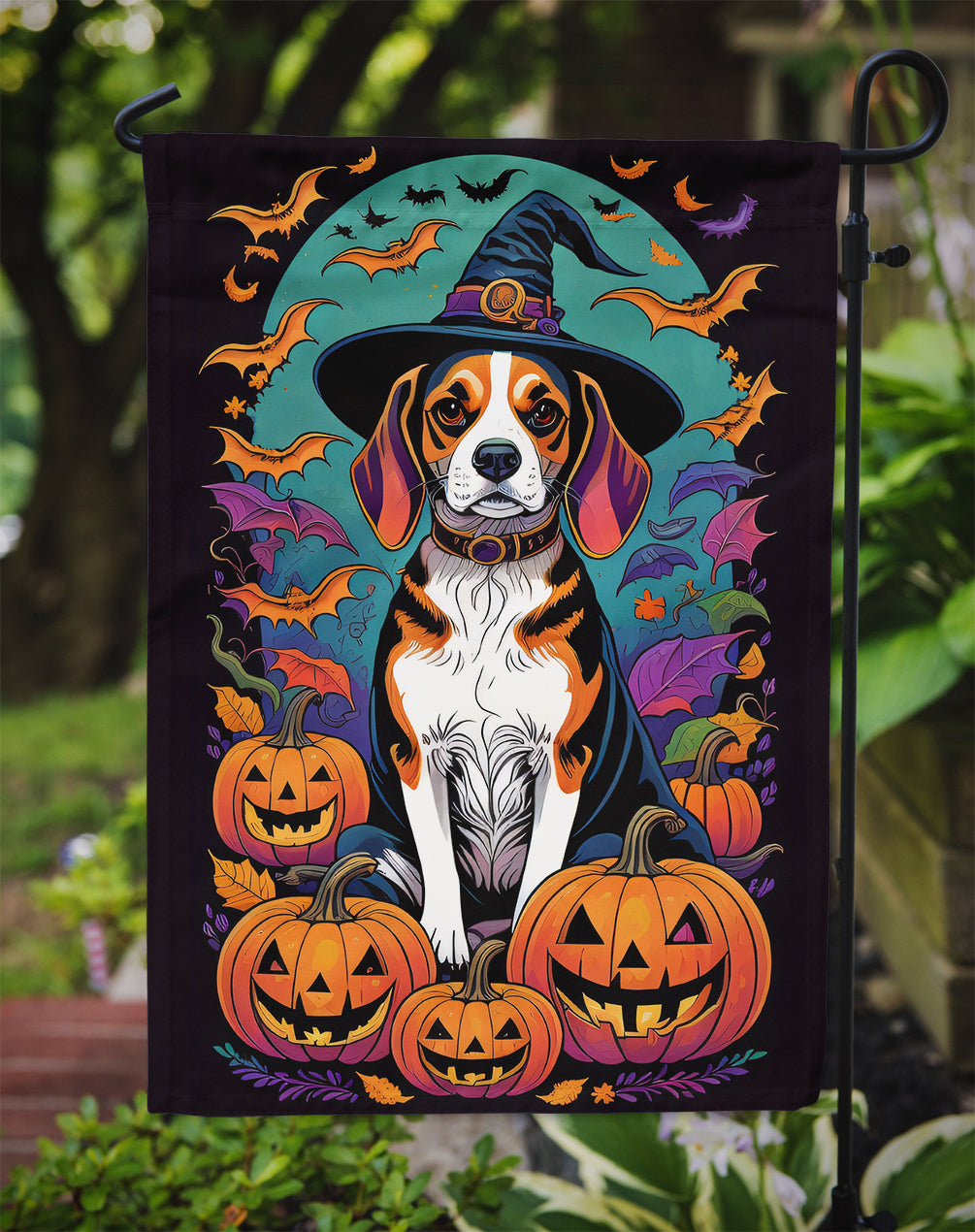 Beagle Witchy Halloween Garden Flag
