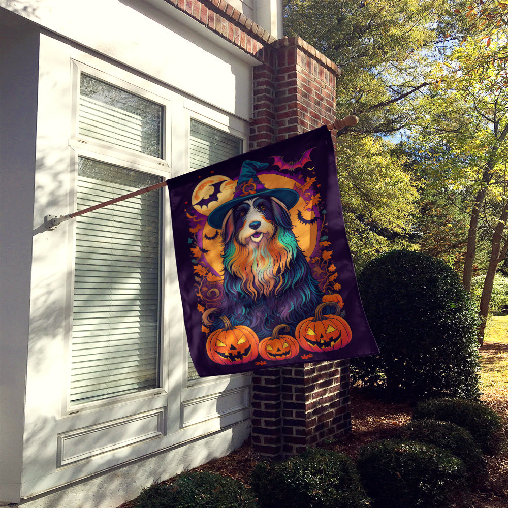 Bearded Collie Witchy Halloween House Flag