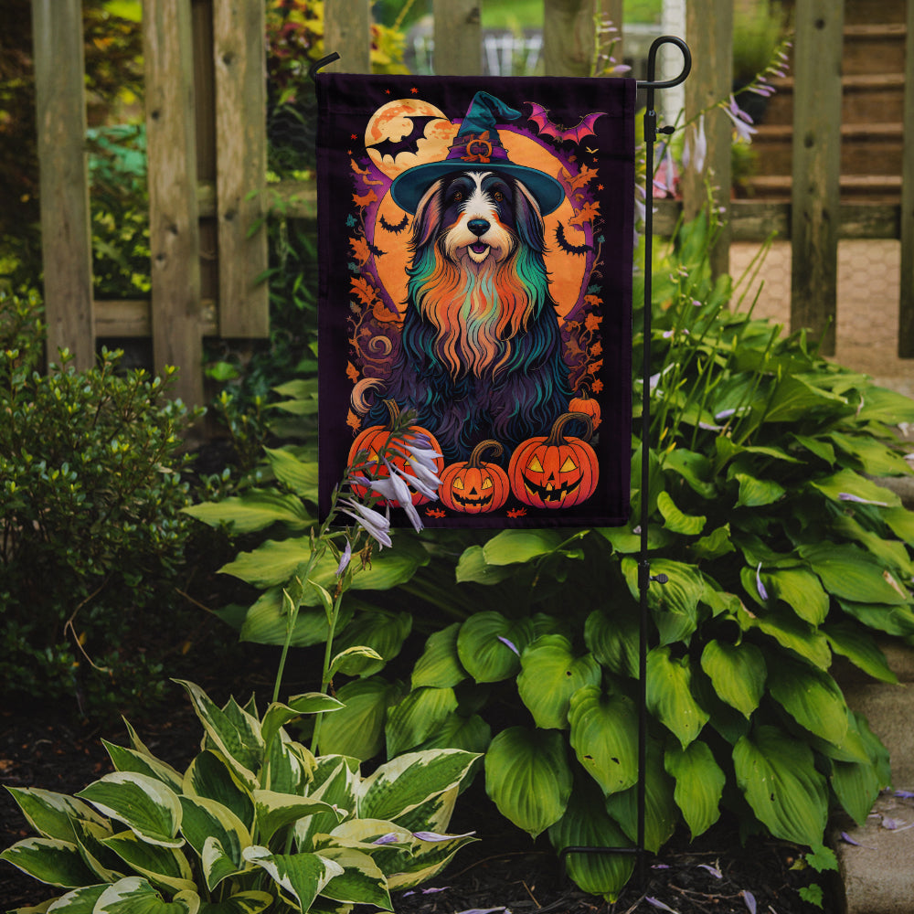 Bearded Collie Witchy Halloween Garden Flag