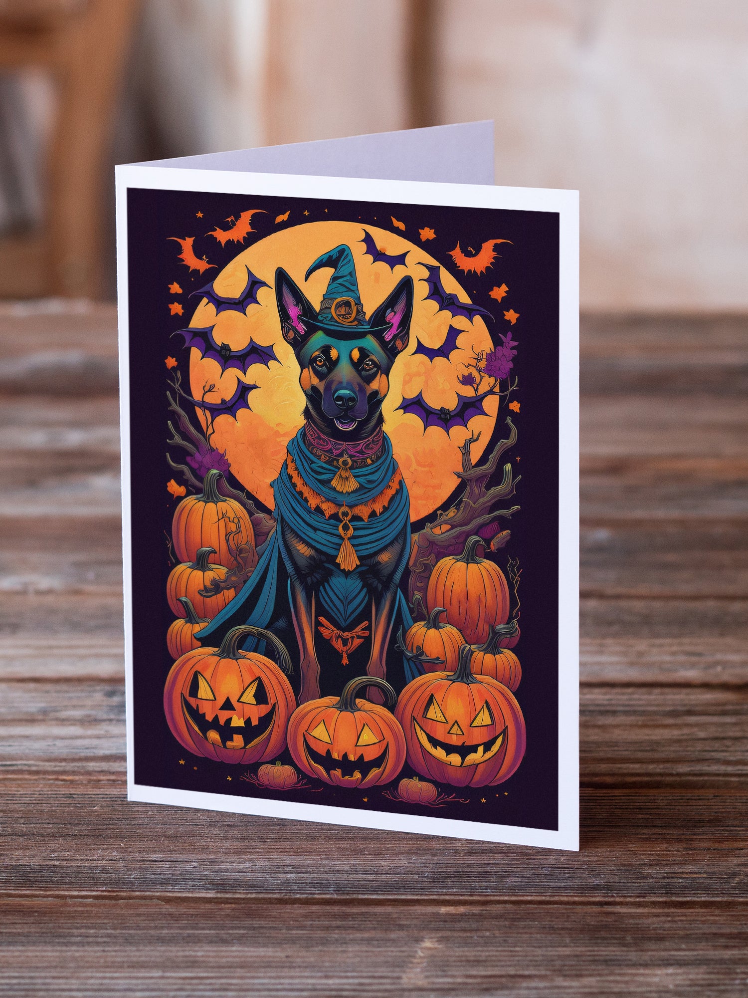 Belgian Malinois Witchy Halloween Greeting Cards and Envelopes Pack of 8