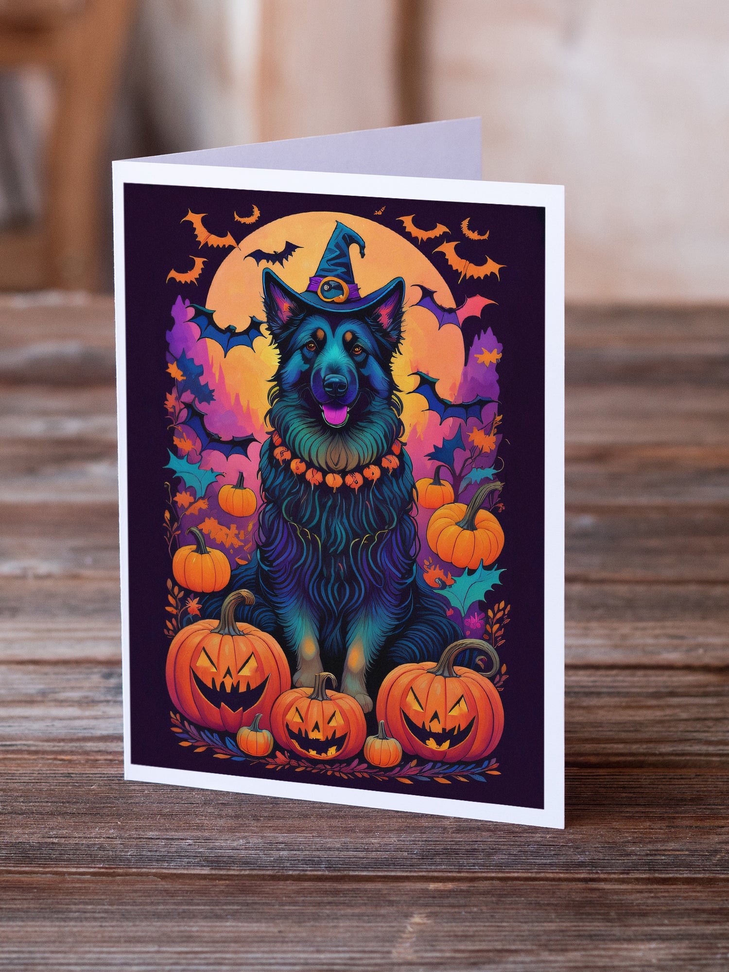 Belgian Sheepdog Witchy Halloween Greeting Cards and Envelopes Pack of 8