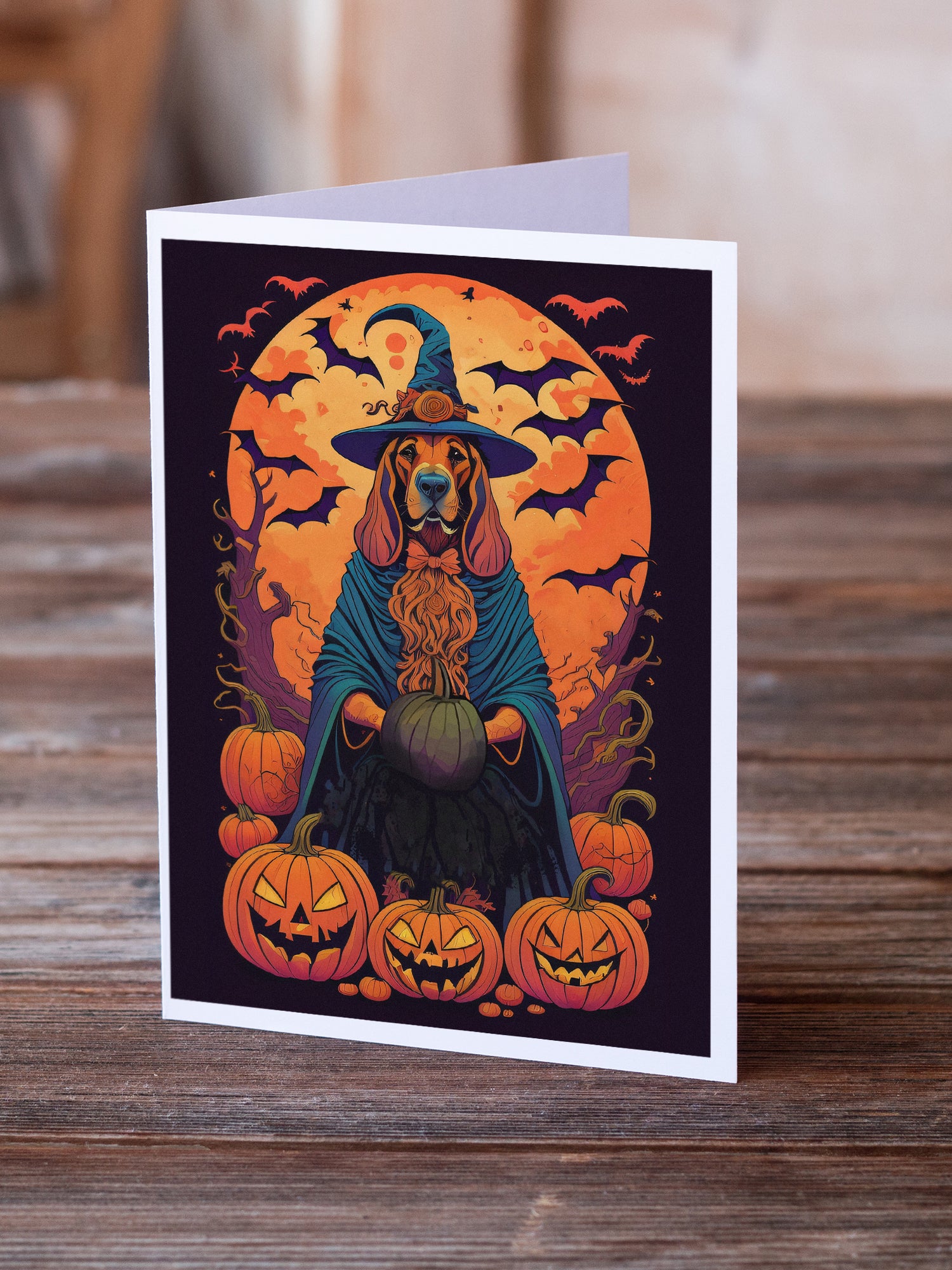 Bloodhound Witchy Halloween Greeting Cards and Envelopes Pack of 8