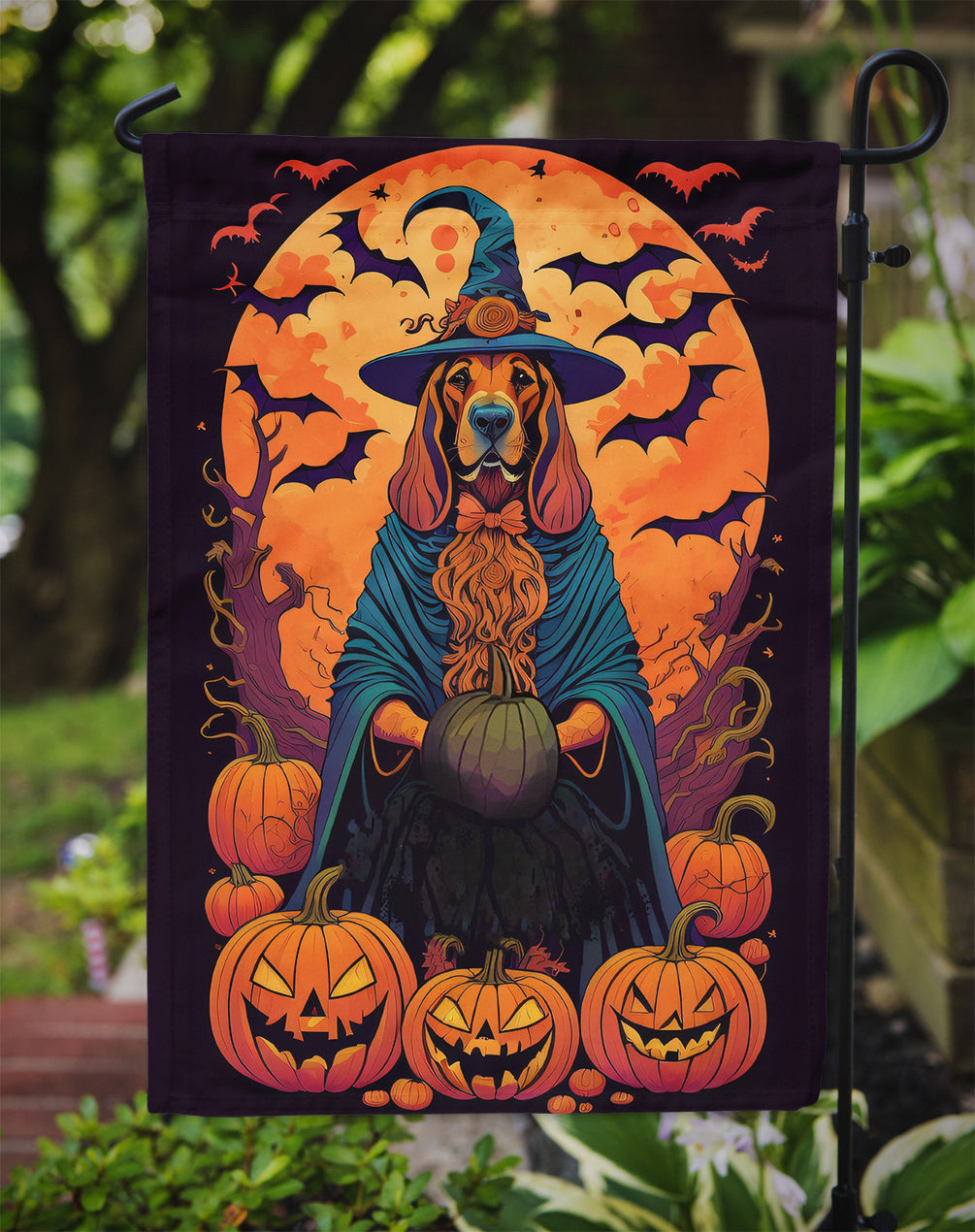 Bloodhound Witchy Halloween Garden Flag