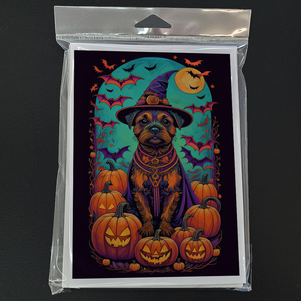 Border Terrier Witchy Halloween Greeting Cards and Envelopes Pack of 8