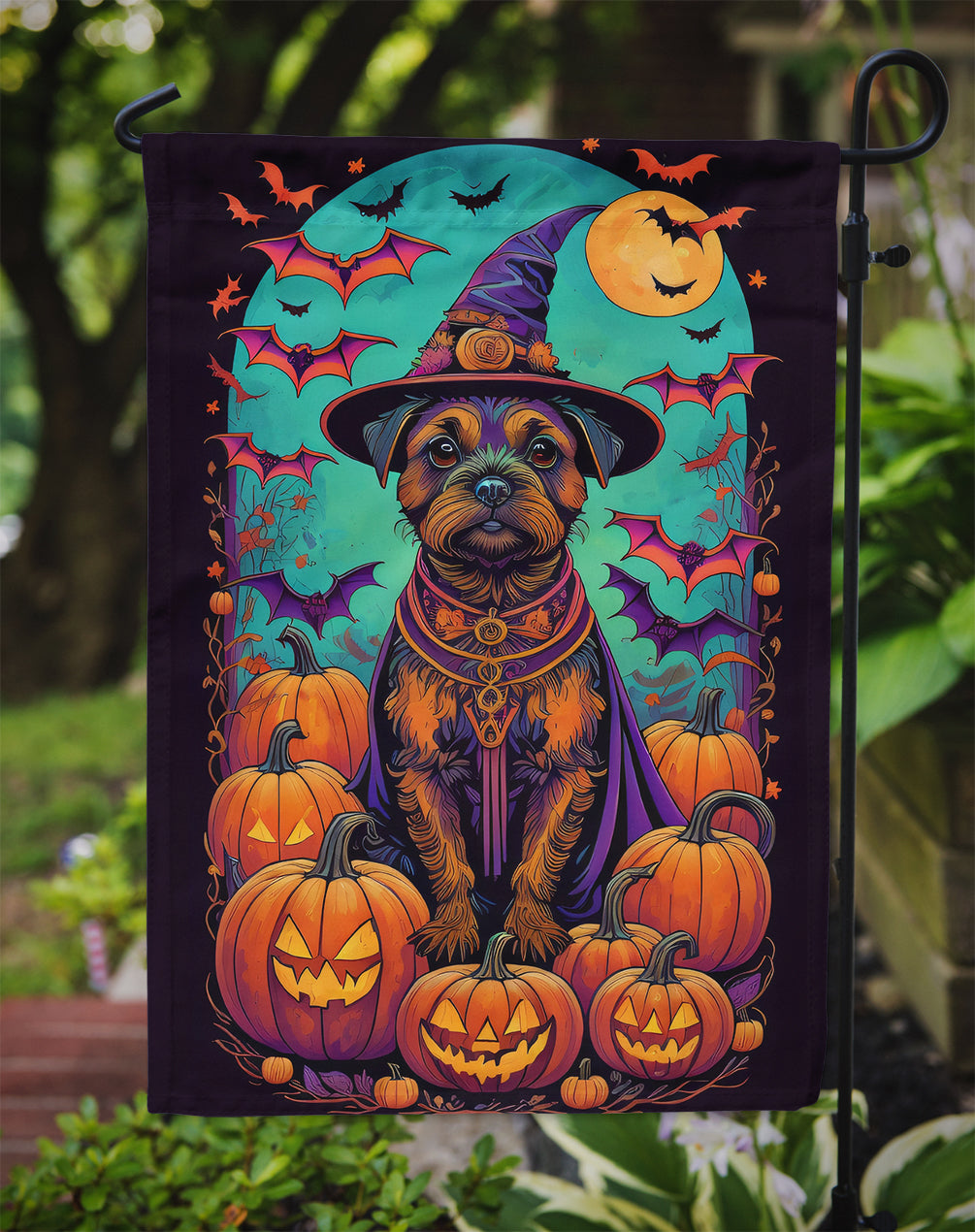Border Terrier Witchy Halloween Garden Flag