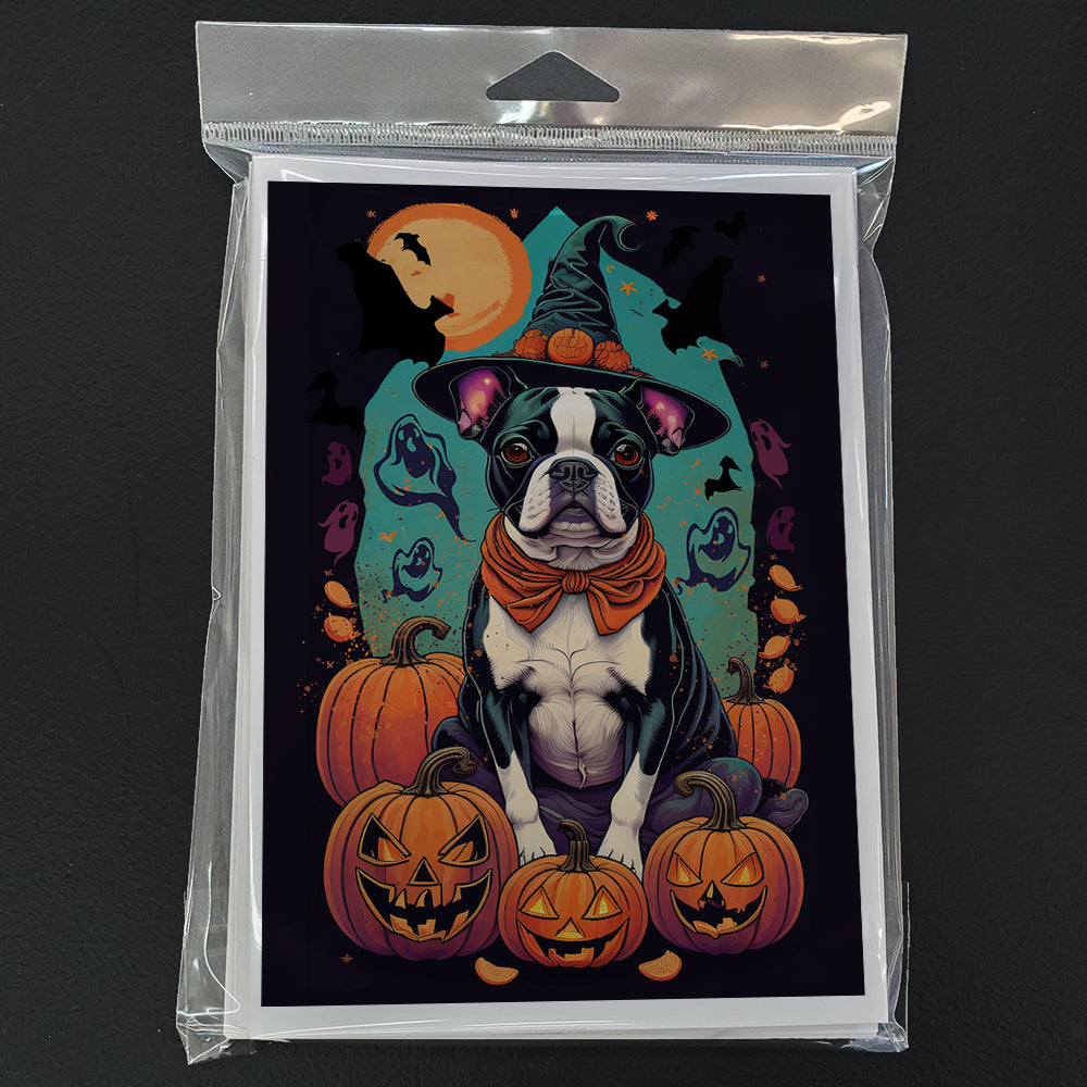 Boston Terrier Witchy Halloween Greeting Cards and Envelopes Pack of 8