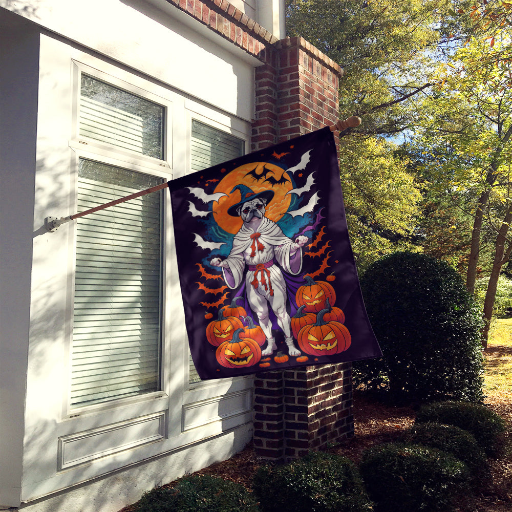 White Boxer Witchy Halloween House Flag