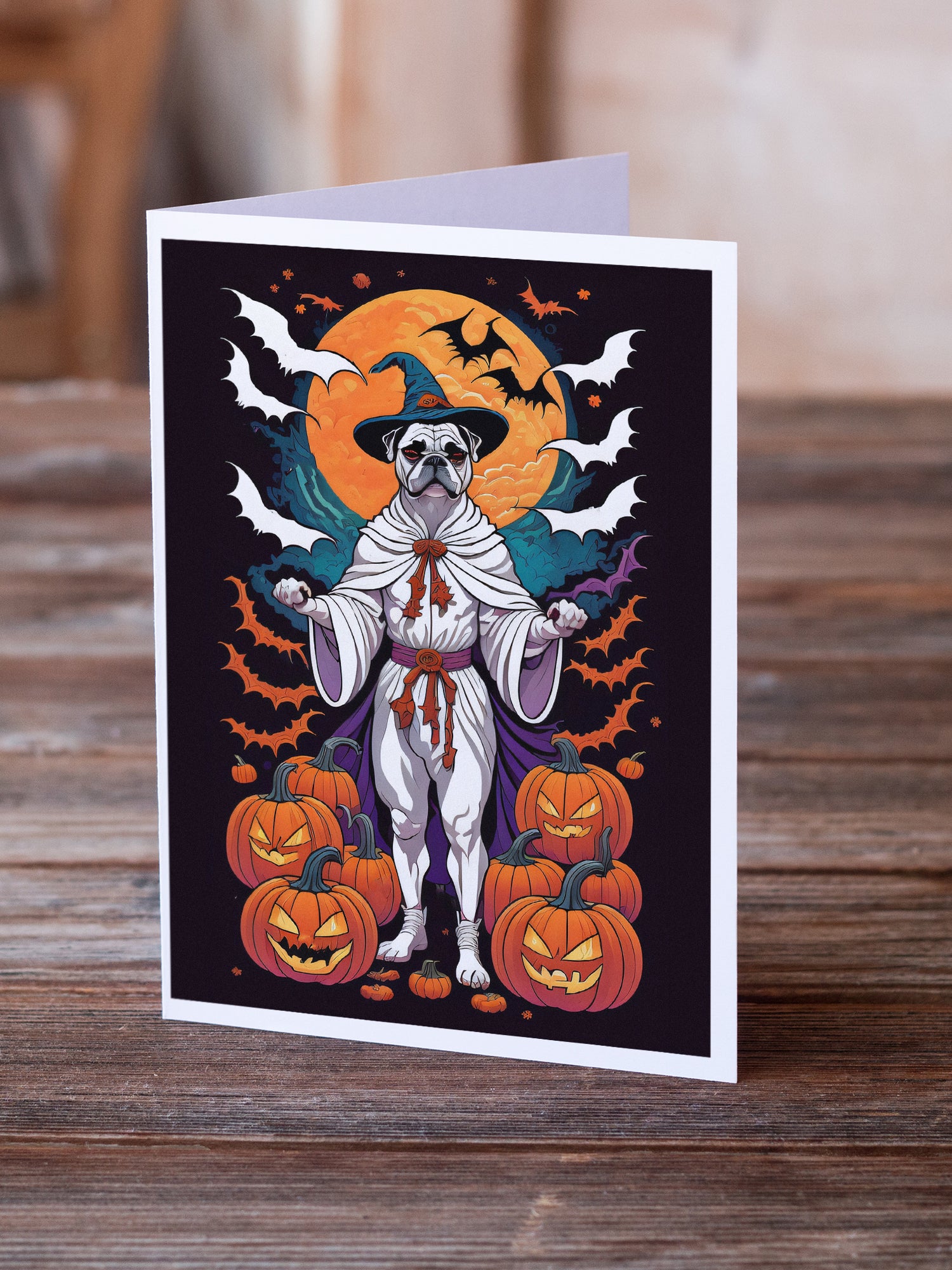 White Boxer Witchy Halloween Greeting Cards and Envelopes Pack of 8