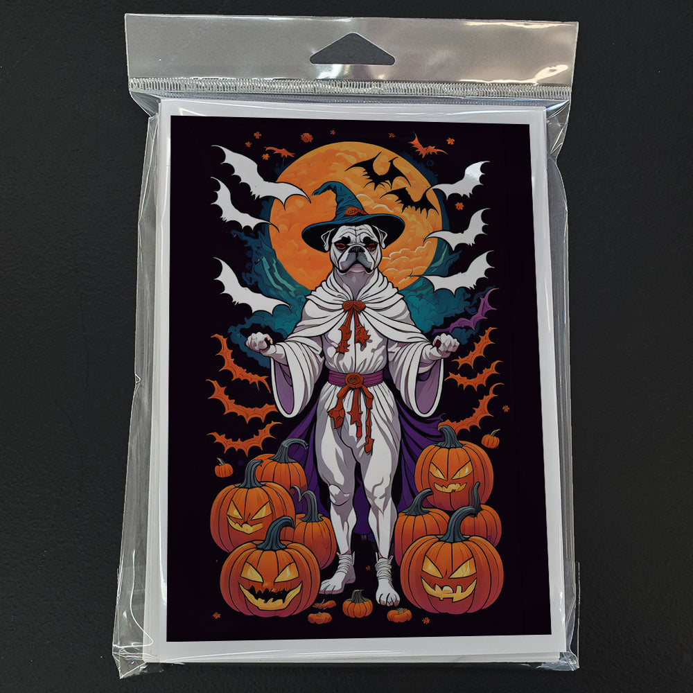 White Boxer Witchy Halloween Greeting Cards and Envelopes Pack of 8