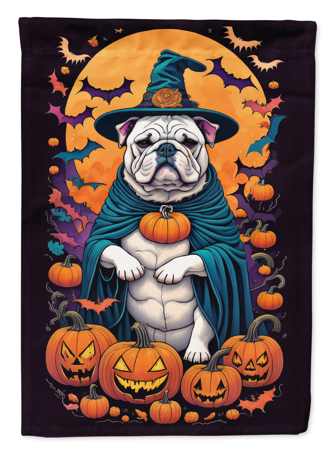 Buy this White English Bulldog Witchy Halloween House Flag