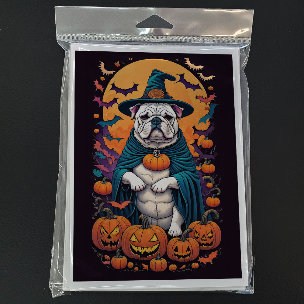 White English Bulldog Witchy Halloween Greeting Cards and Envelopes Pack of 8
