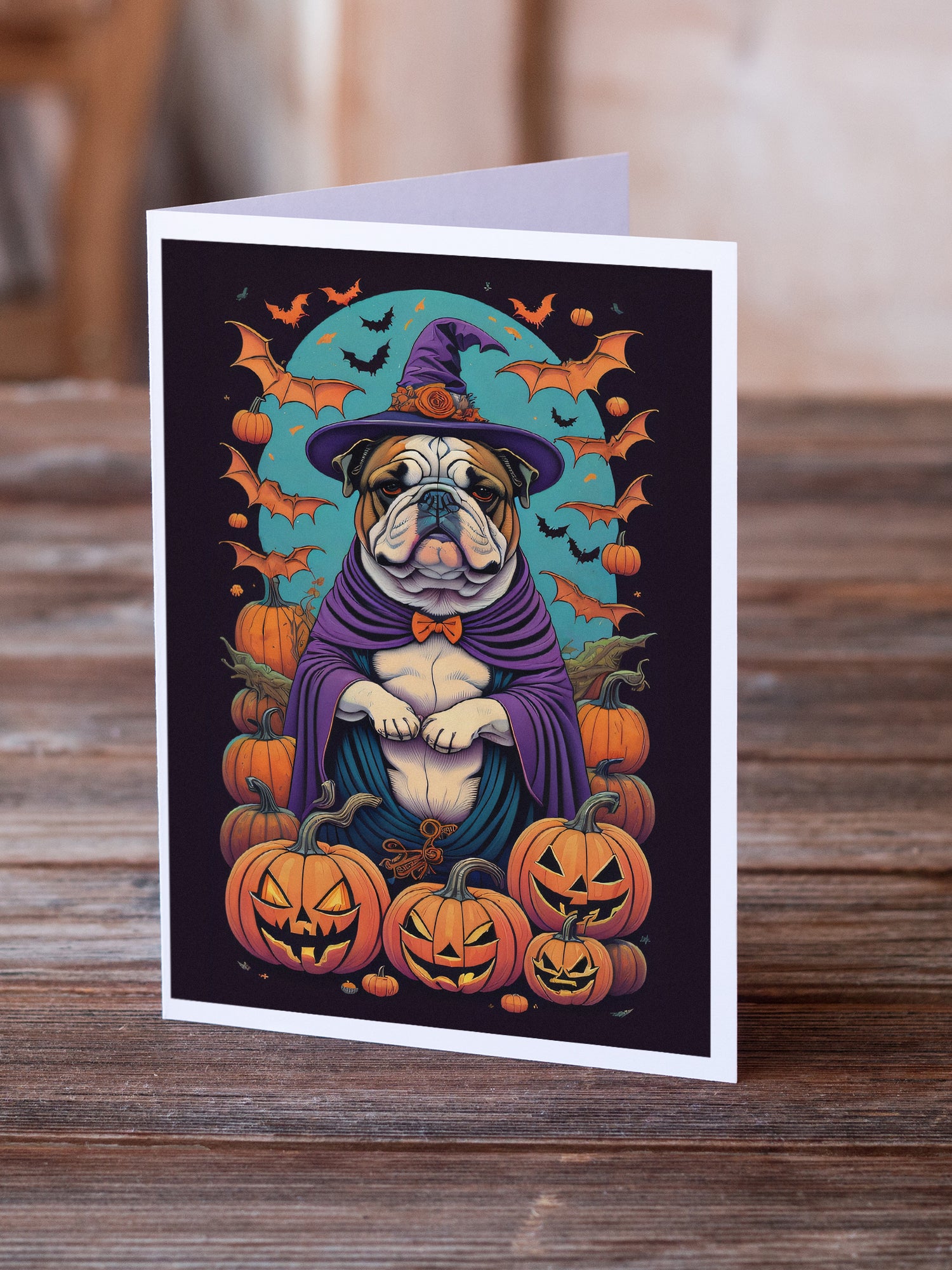 Buy this English Bulldog Witchy Halloween Greeting Cards and Envelopes Pack of 8