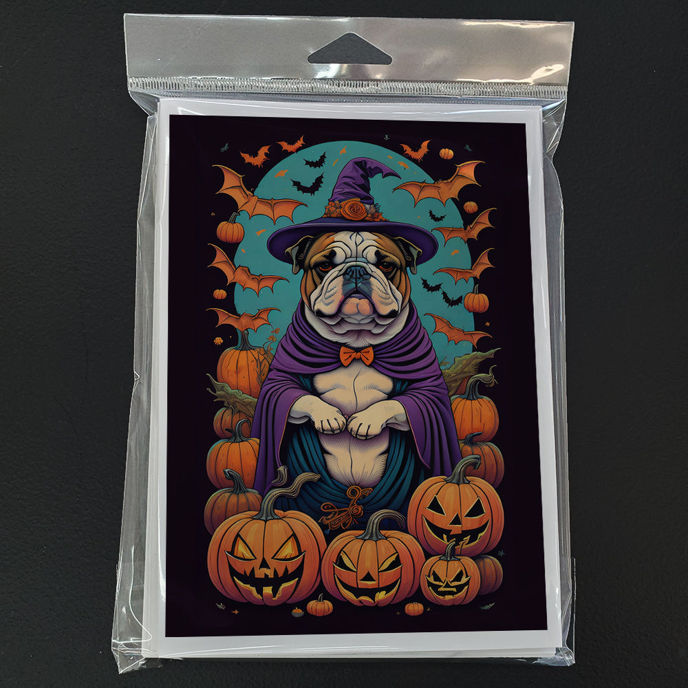 English Bulldog Witchy Halloween Greeting Cards and Envelopes Pack of 8