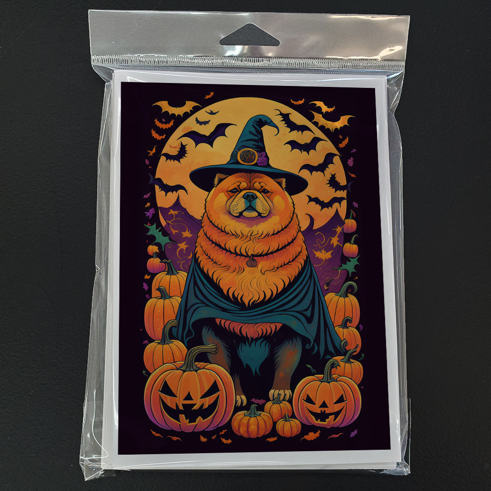 Chow Chow Witchy Halloween Greeting Cards and Envelopes Pack of 8