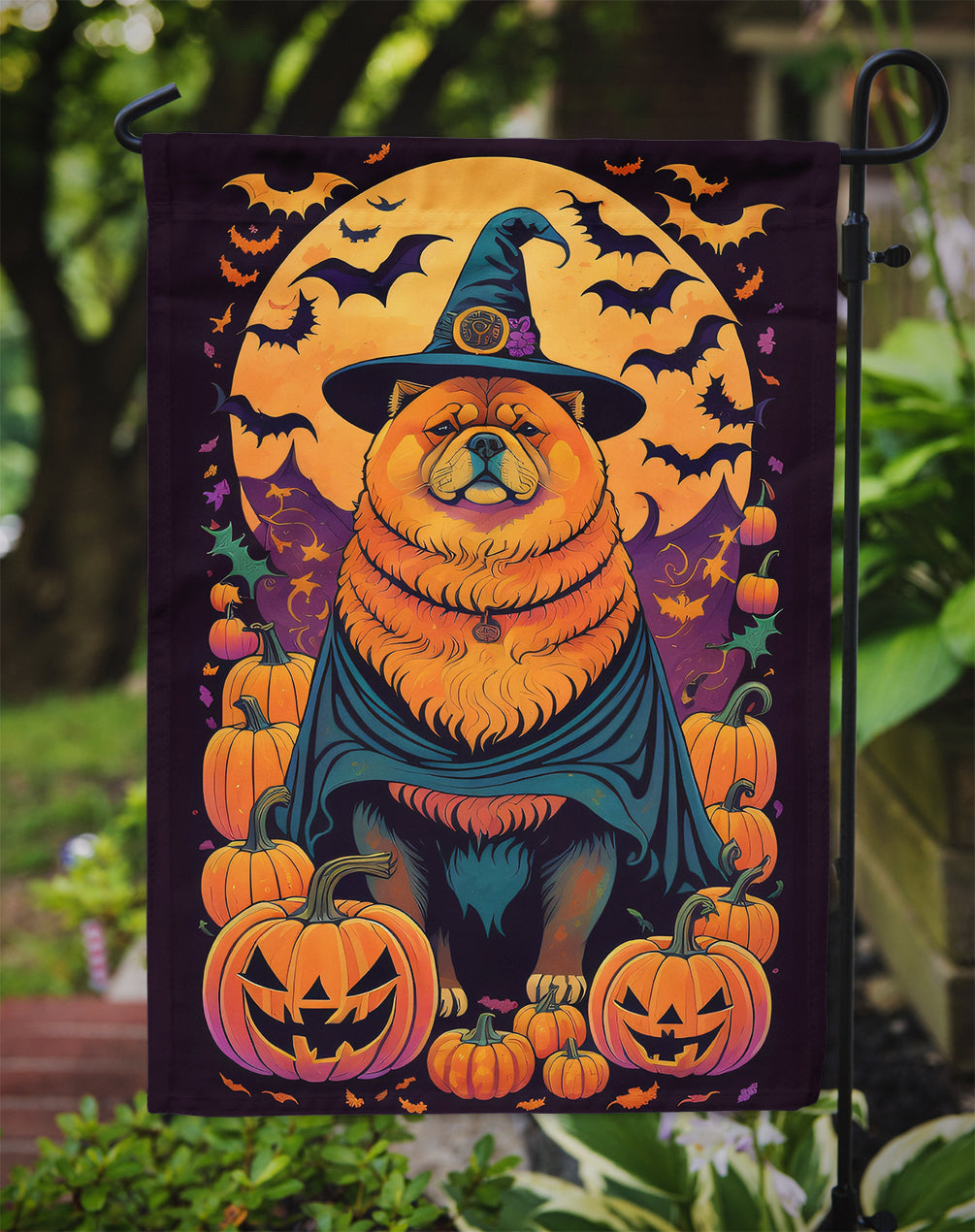 Chow Chow Witchy Halloween Garden Flag