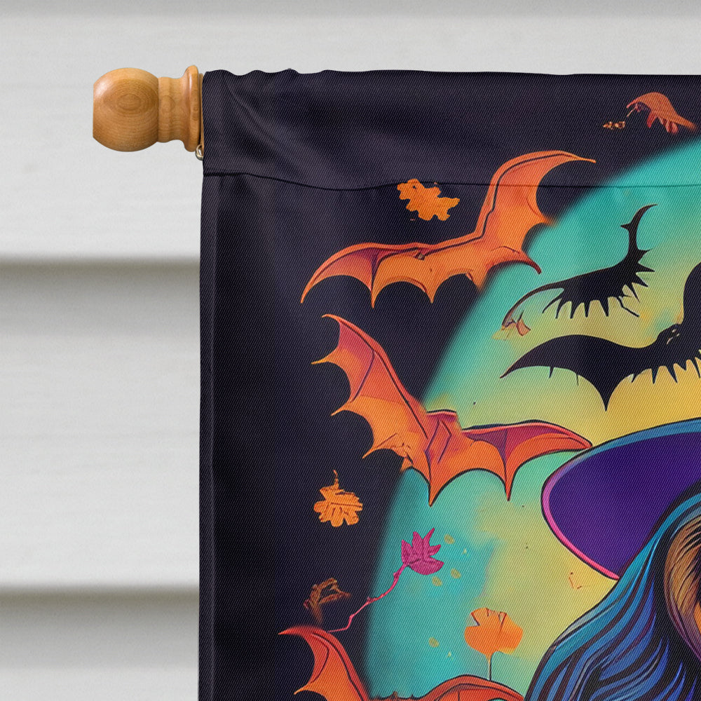 Longhair Black and Tan Dachshund Witchy Halloween House Flag