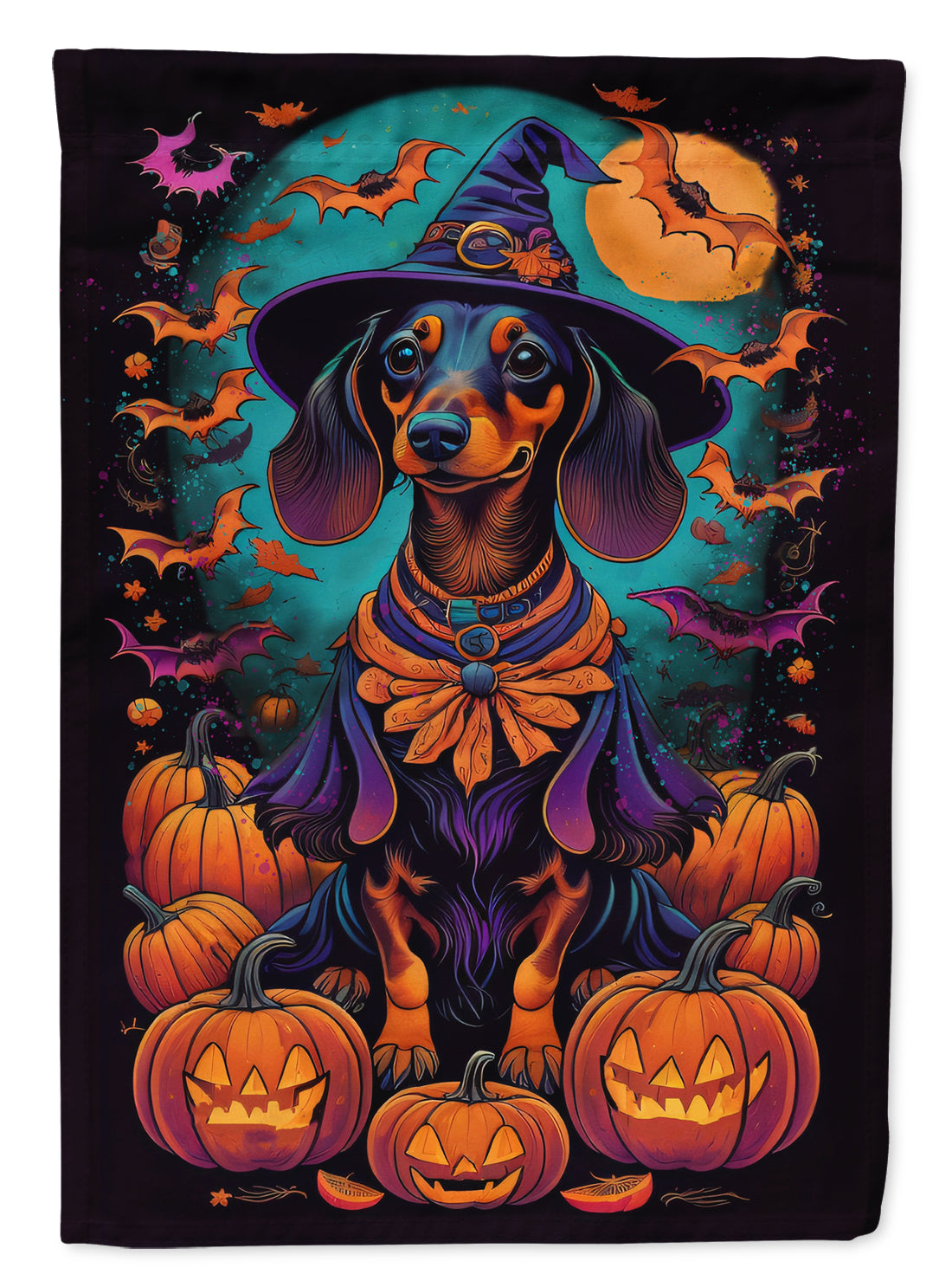 Buy this Black and Tan Dachshund Witchy Halloween House Flag