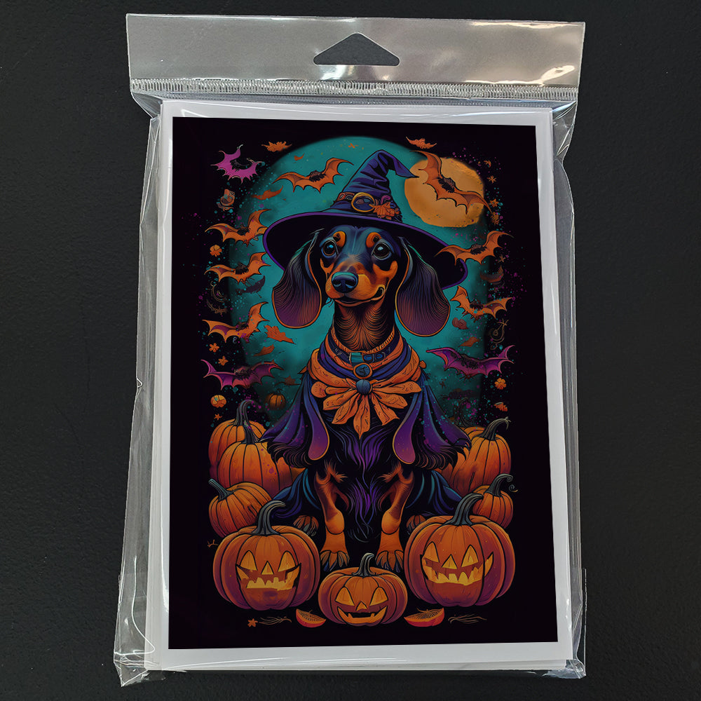 Black and Tan Dachshund Witchy Halloween Greeting Cards and Envelopes Pack of 8