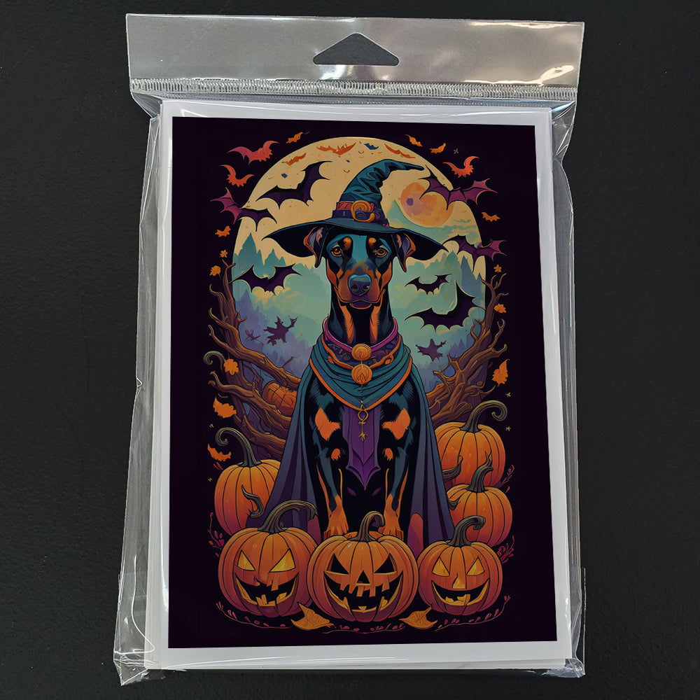 Doberman Pinscher Witchy Halloween Greeting Cards and Envelopes Pack of 8